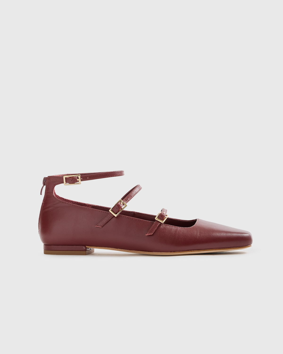 Quince Italian Leather Strappy Ballet Flat in Merlot