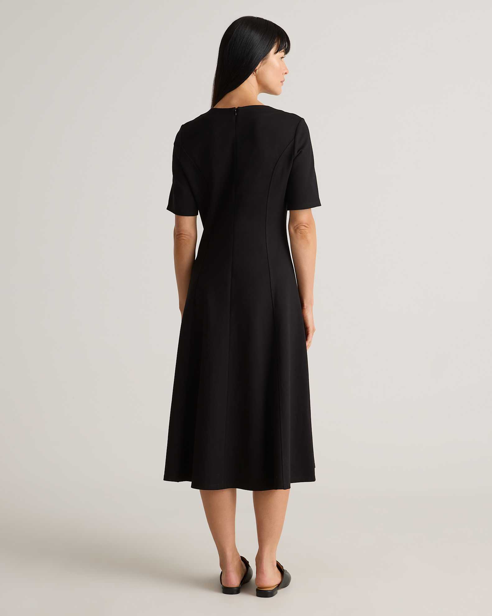 Quince Women's Ultra-Stretch Ponte Short Sleeve Midi Dress, Versatile Black, Size XS, High-Quality Rayon Quince Women's Ultra-Stretch Ponte Short Sleeve Midi Dress, Versatile Black, Size XS, High-Quality Rayon