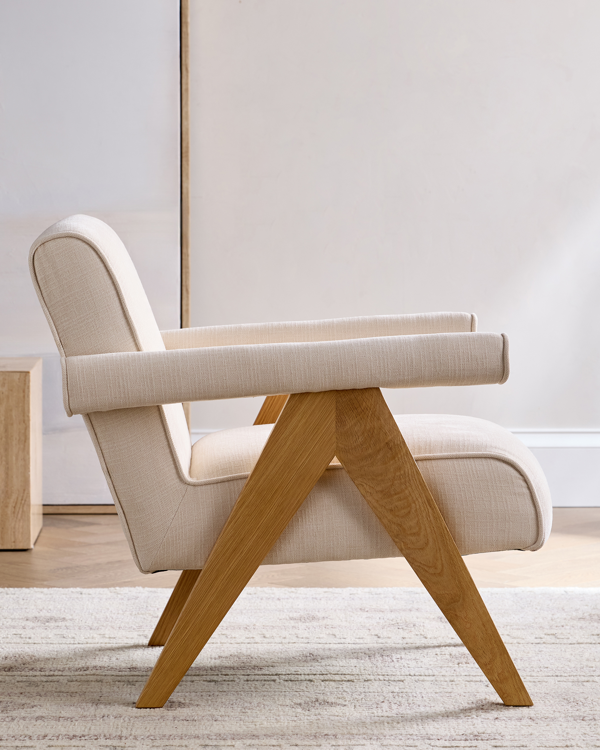 Solid Wood and Performance Linen V-Leg Chair - thumbnail 3