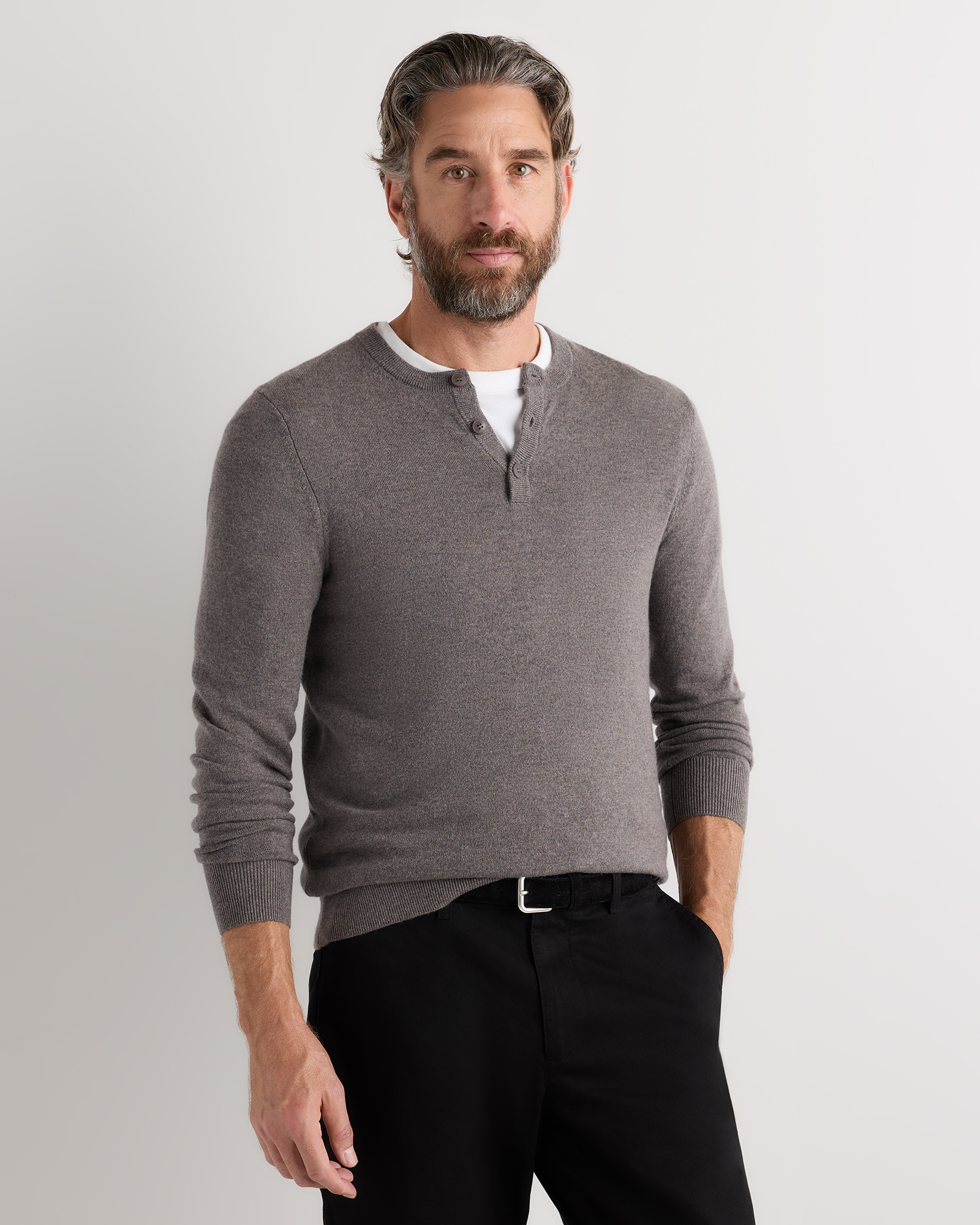 Elk Brown Mongolian Cashmere Henley Sweater