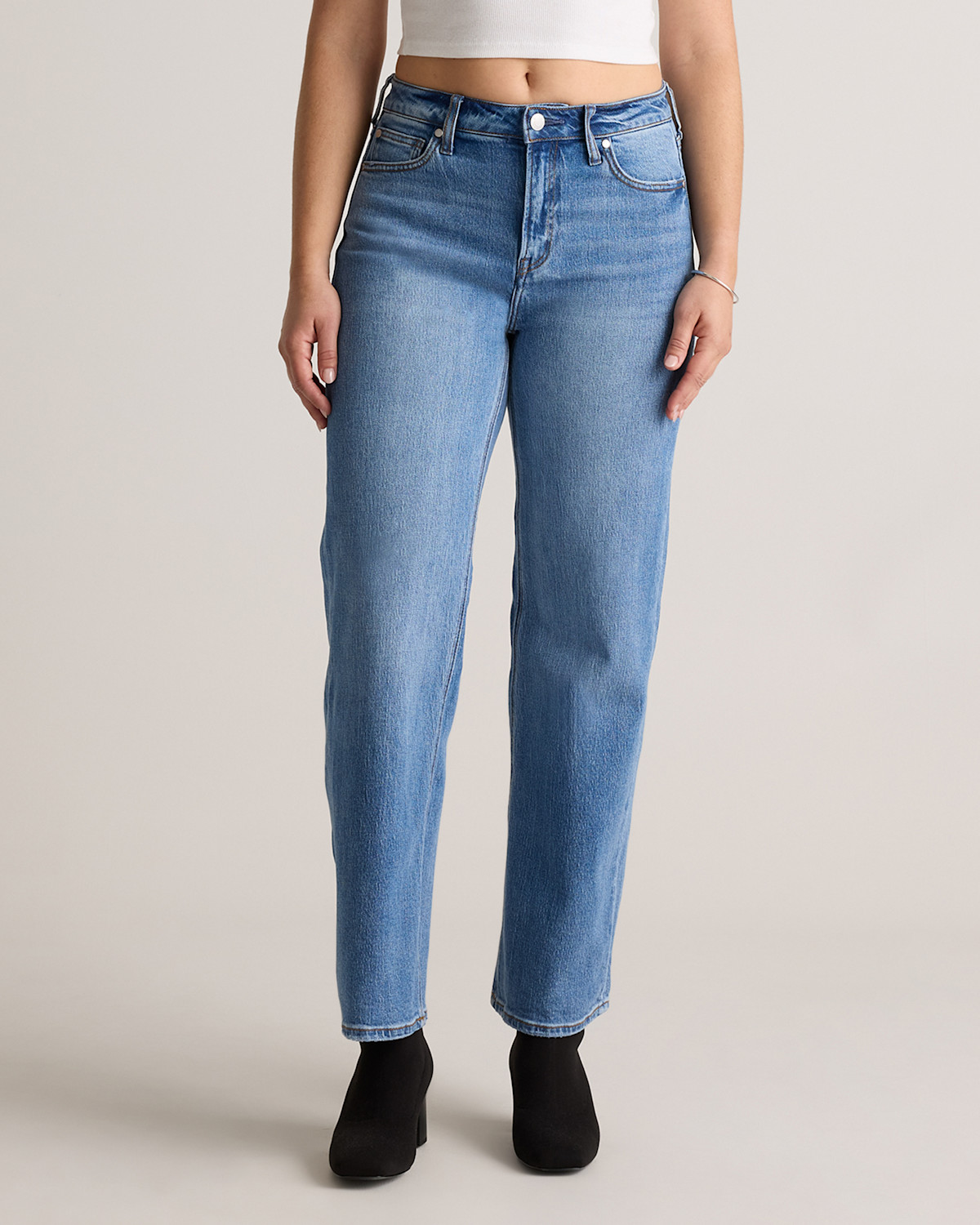 Quince Bella Stretch Relaxed Straight Jeans in Atlantic Blue