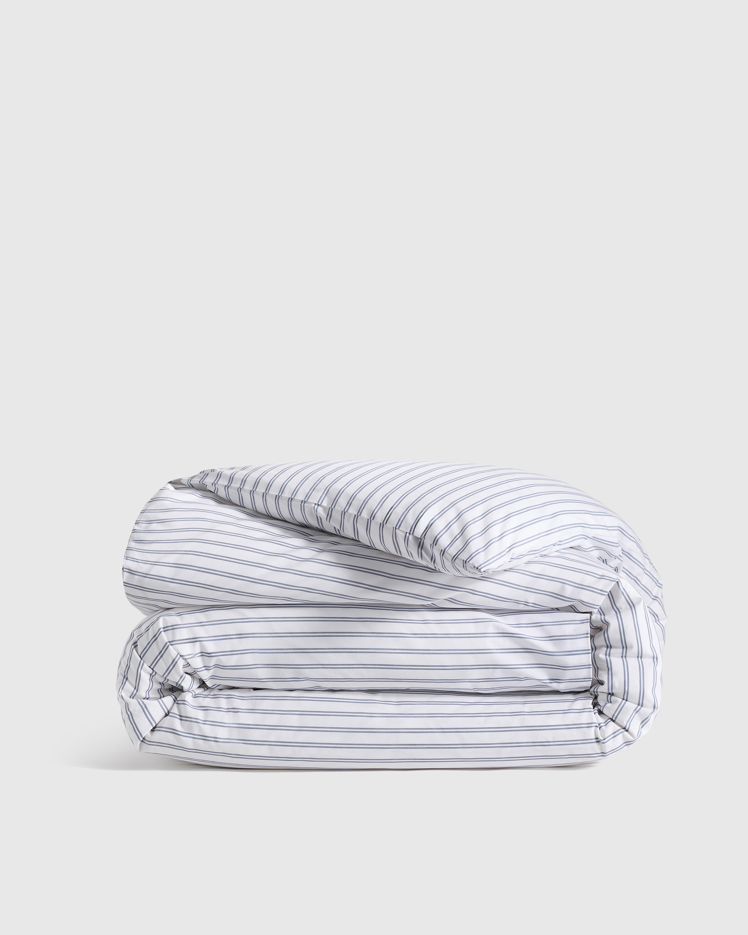 White/Mineral Classic Organic Percale Double Stripe Duvet Cover