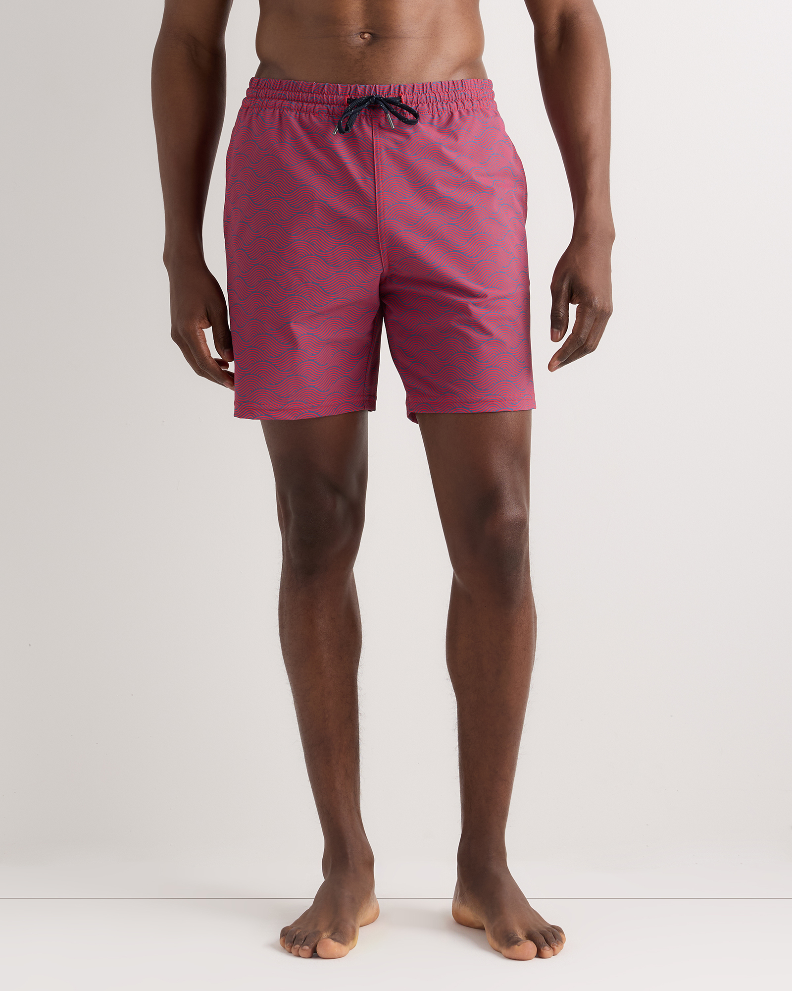 Red Tonal Waves Italian Swim Trunks