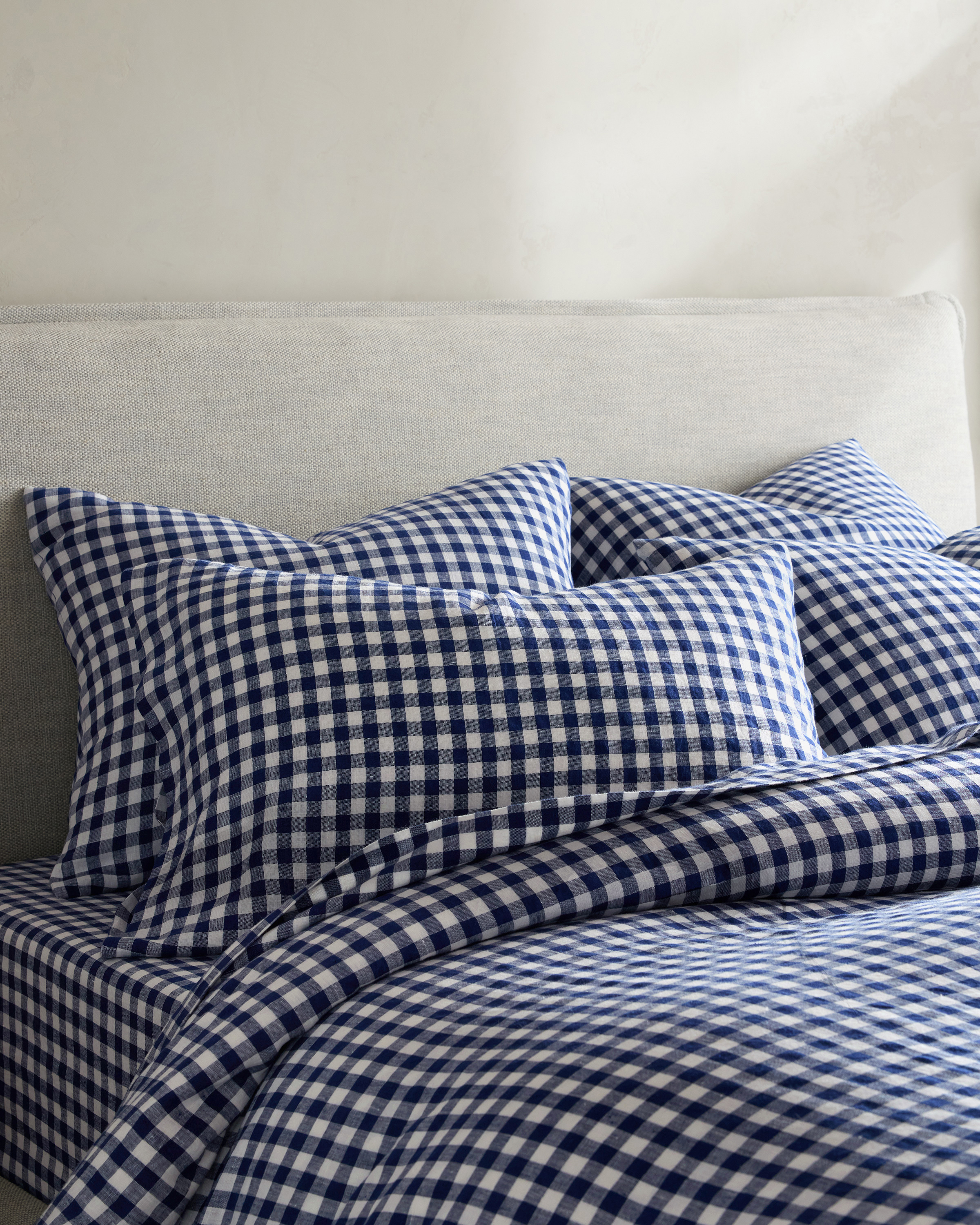 Navy European Linen Gingham Sham Set