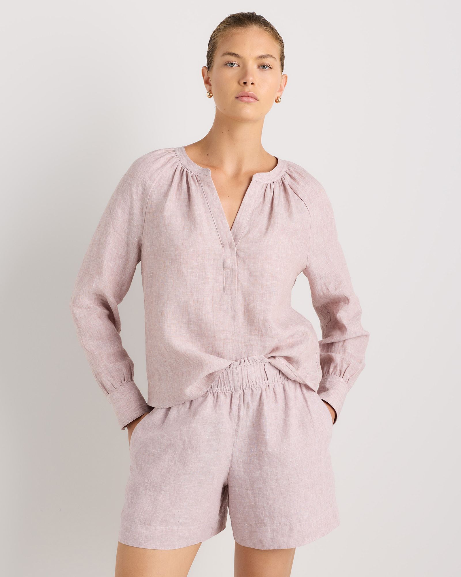 Vintage Pink Chambray 100% European Linen Peasant Top