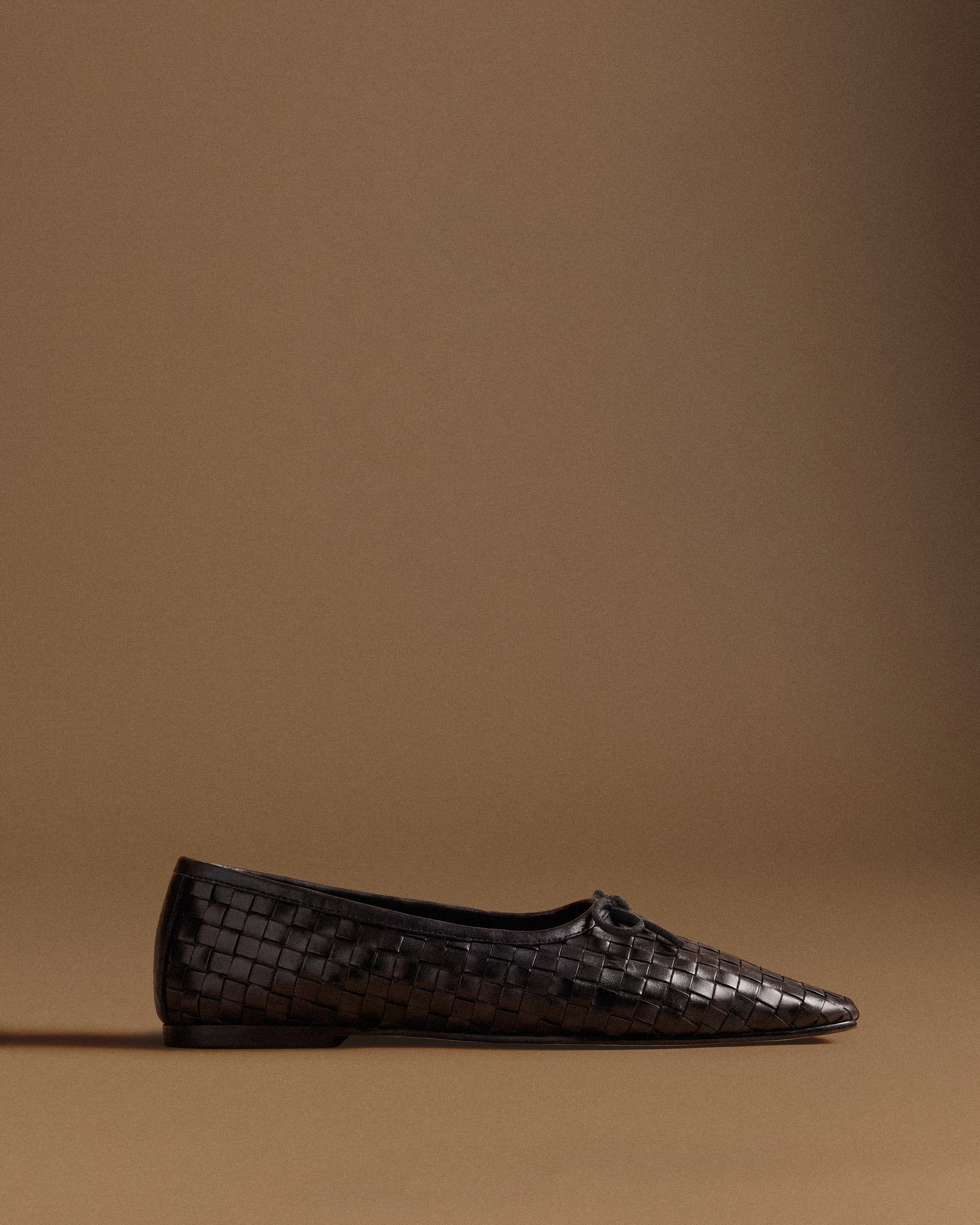 Black Italian Leather Handwoven Square Toe Ballet Flat