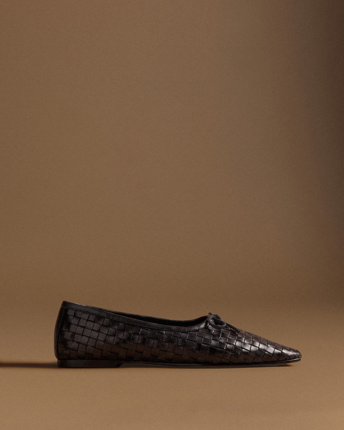 Quince Italian Leather Handwoven Square Toe Ballet Flat in Black