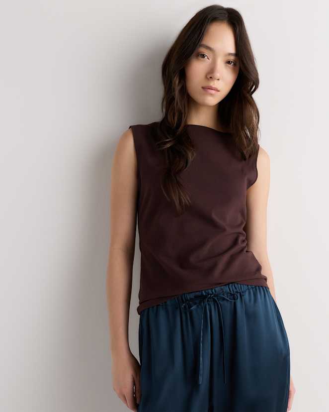 Chocolate Plum Brown Débardeur à col bateau en jersey extensible de coton