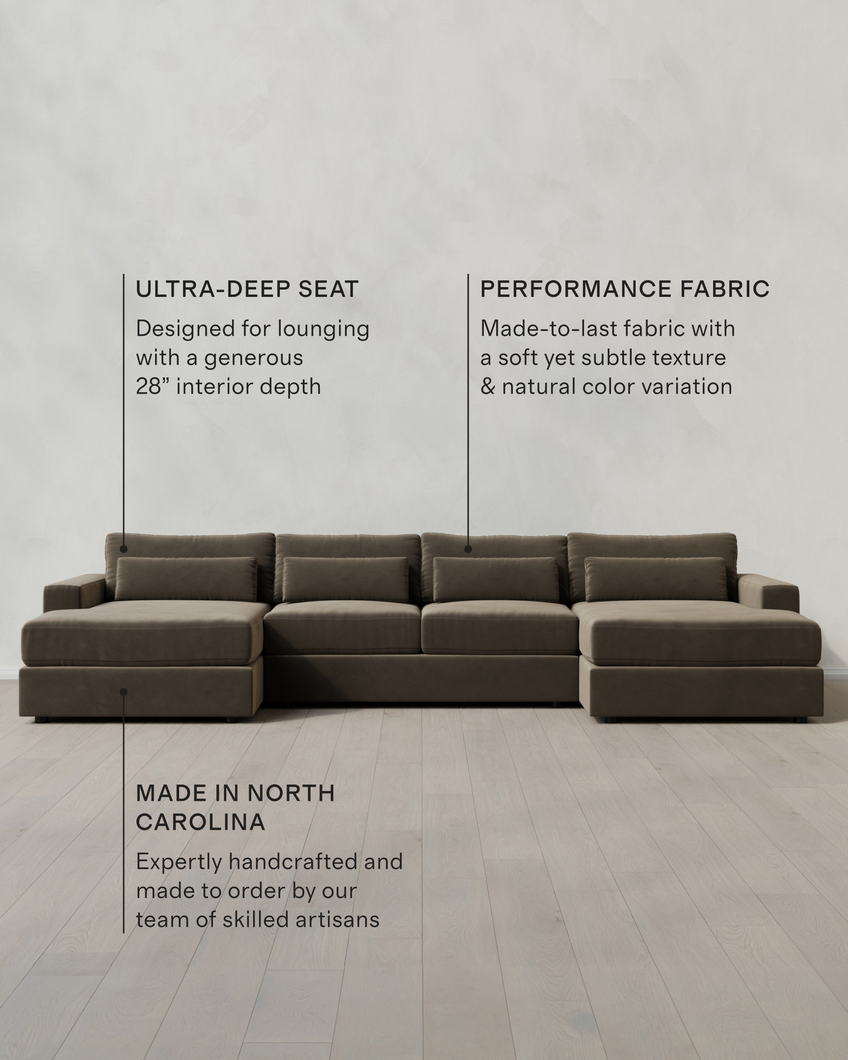 Ashford Deep Seat U Sectional in Performance Velvet — Sable — Tech Callout