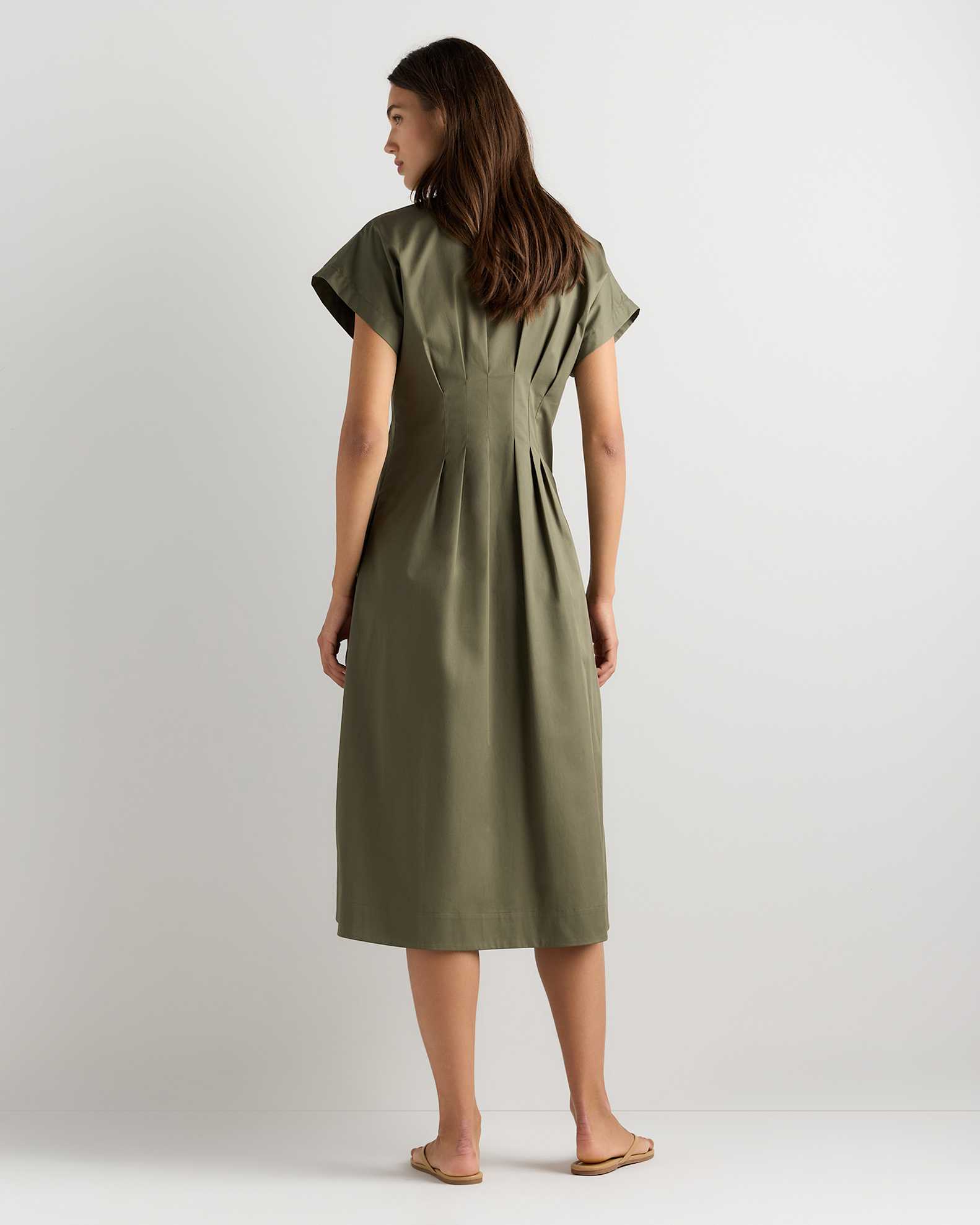 Women's Stretch Twill Pleated Midi Shirt Dress Women's Stretch Twill Pleated Midi Shirt Dress