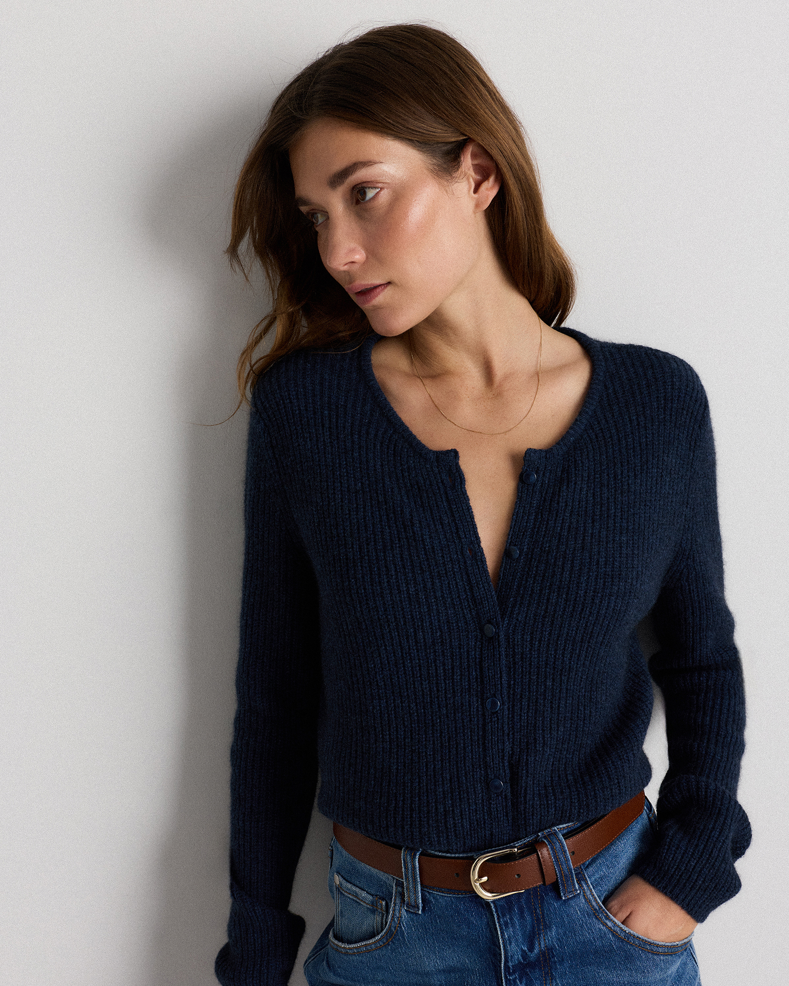 100% Yak Soft Rib Crew Cardigan