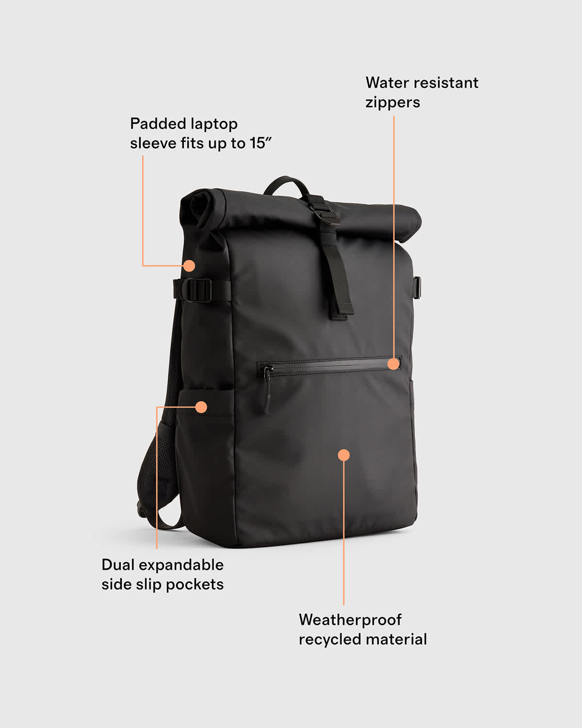 Weather Proof Roll-Top Backpack in Black Weather Proof Roll-Top Backpack in Black