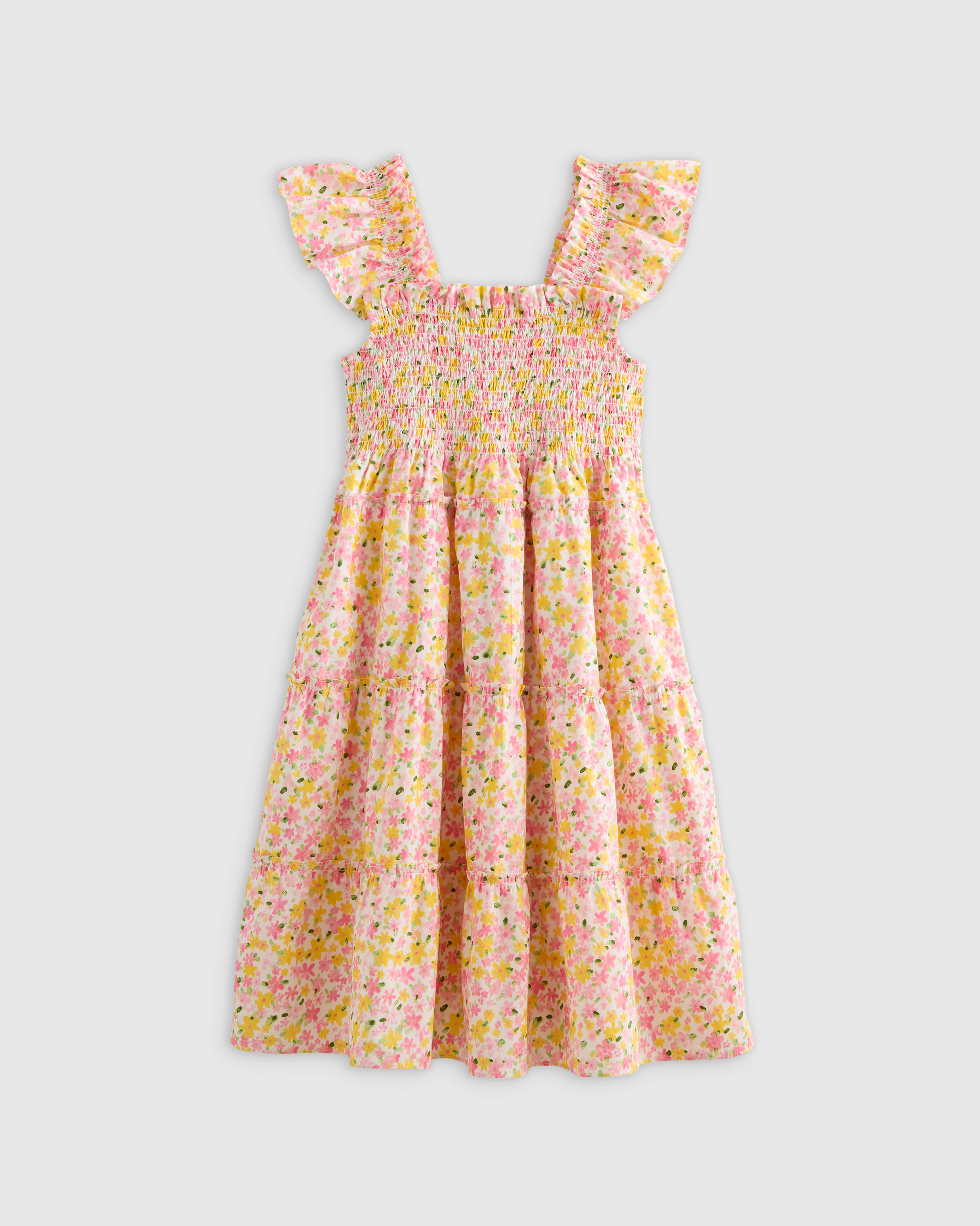 Watercolor Ditsy 100% Organic Cotton Poplin Smocked Dress