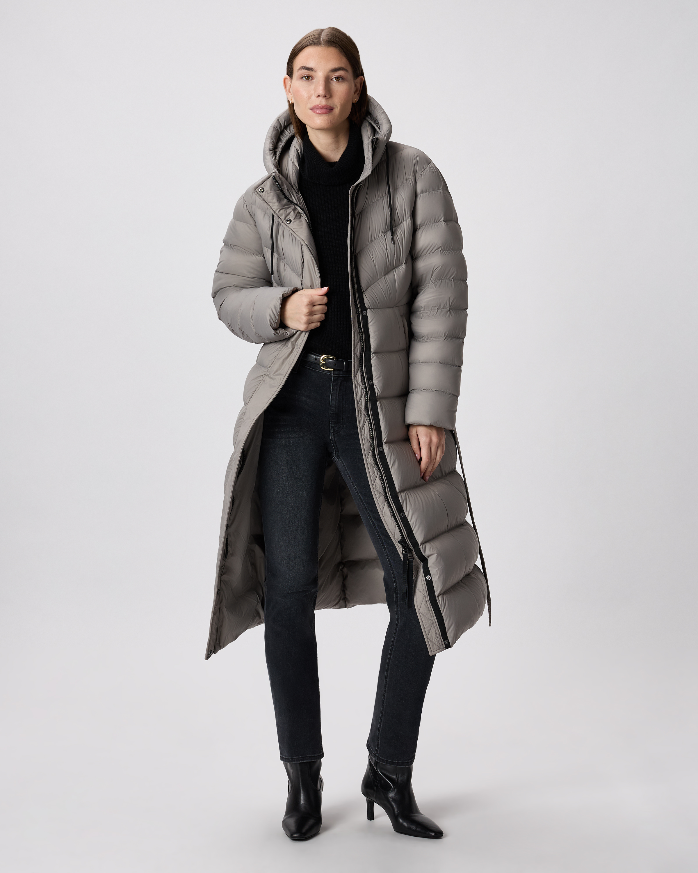 Morel Grey Responsible Down Belted Puffer Maxi Coat