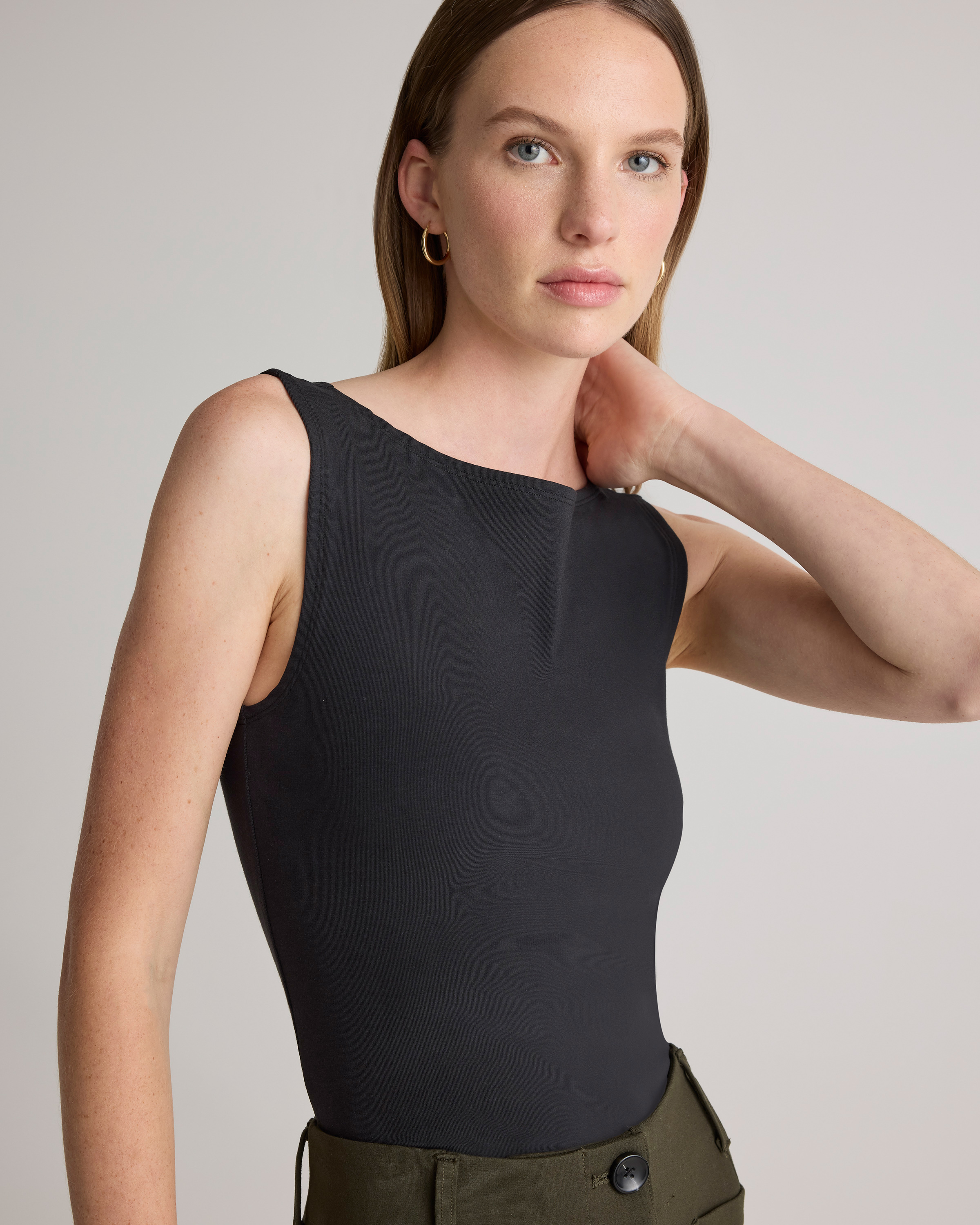 Cotton ribbon tank 黒 CARB-YD6016-BLK-23SM-SIDE-LACE