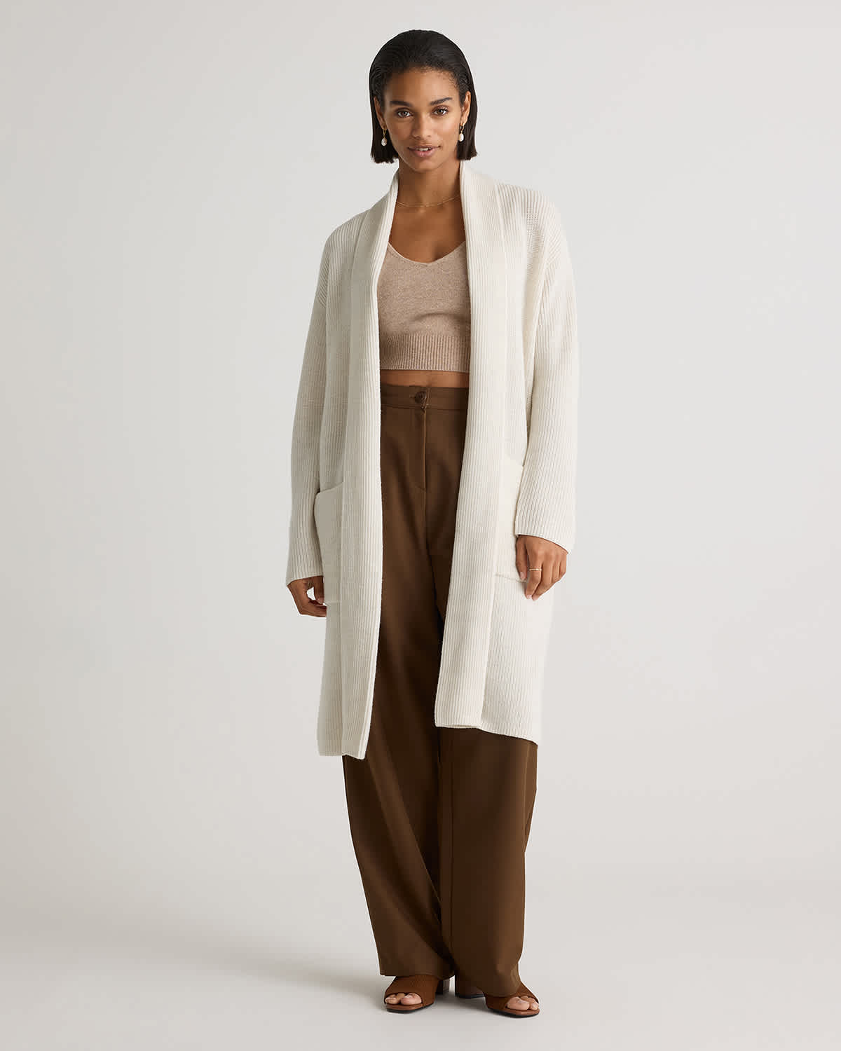 Australian Merino Wool Duster Cardigan in Heather Bone