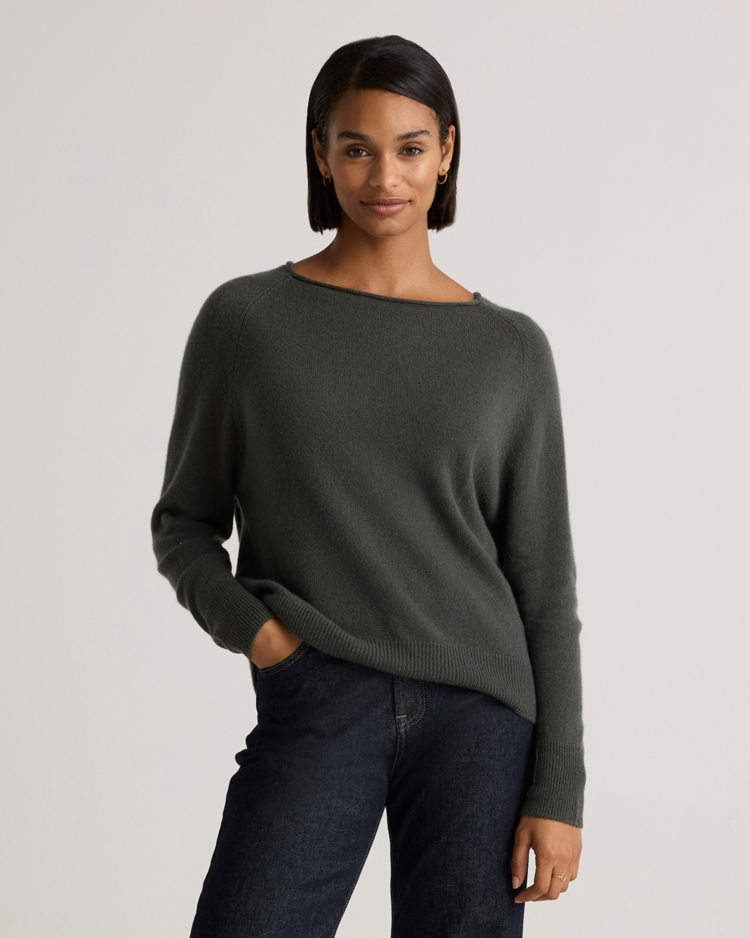 Moss Mongolian Cashmere Boatneck Sweater