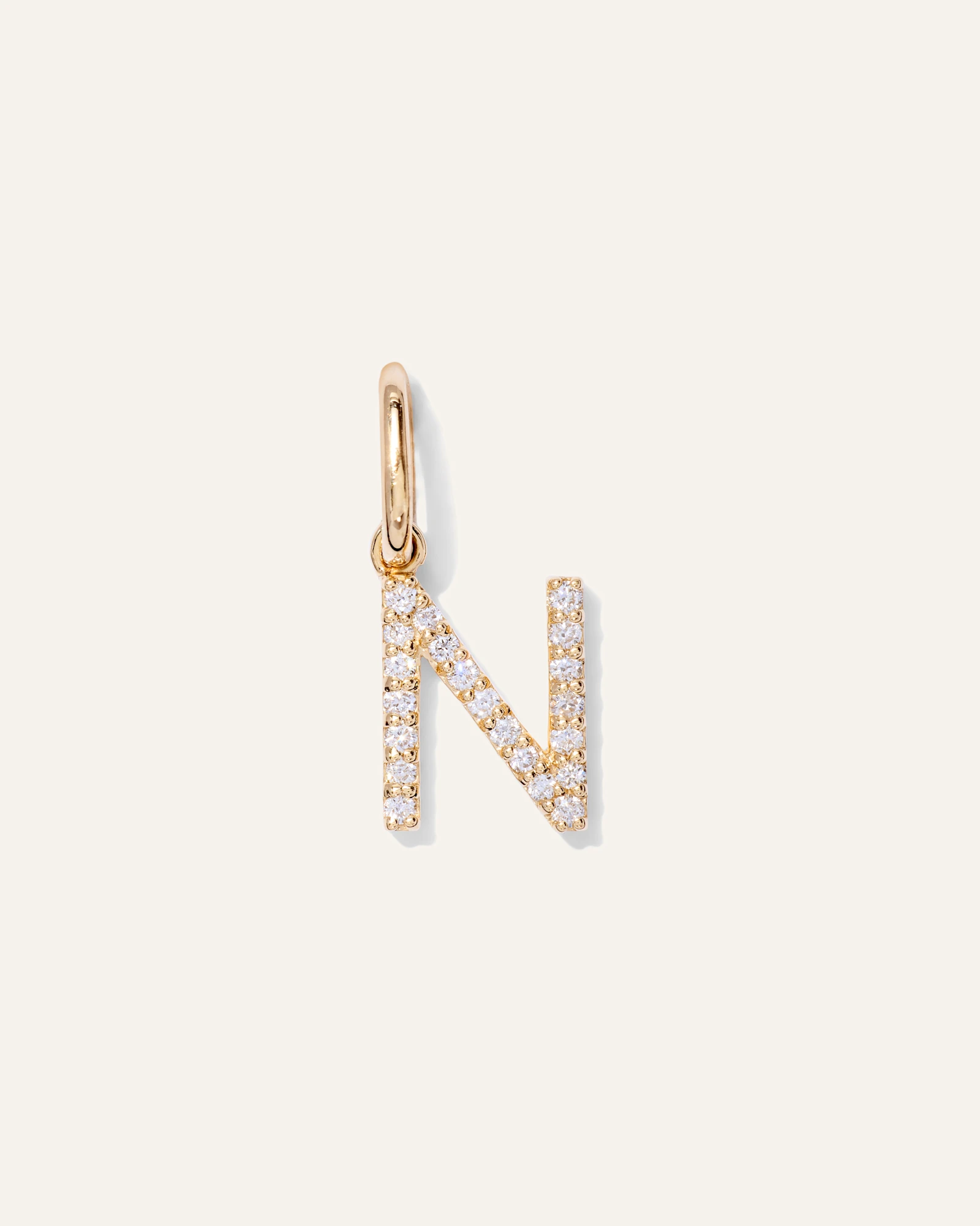 14K Gold Diamond Letter Charm - N in Yellow Gold