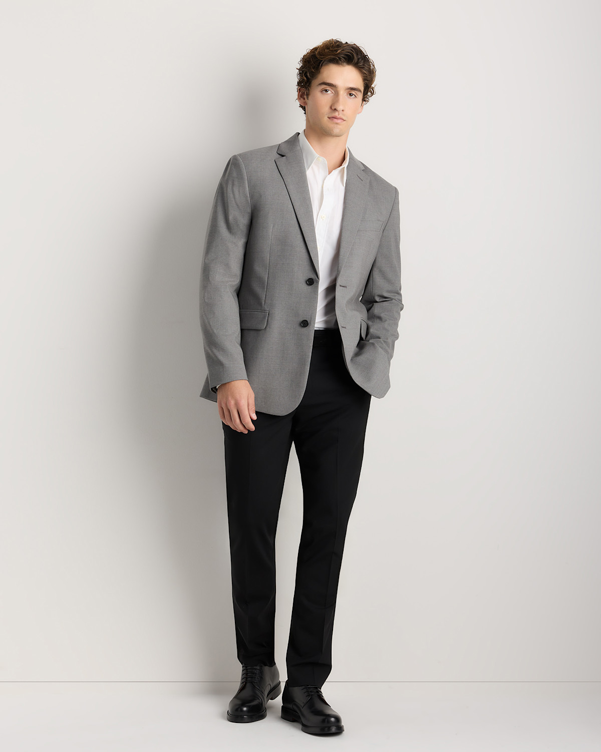 Quince Stretch Wool Blazer in Grey Melange