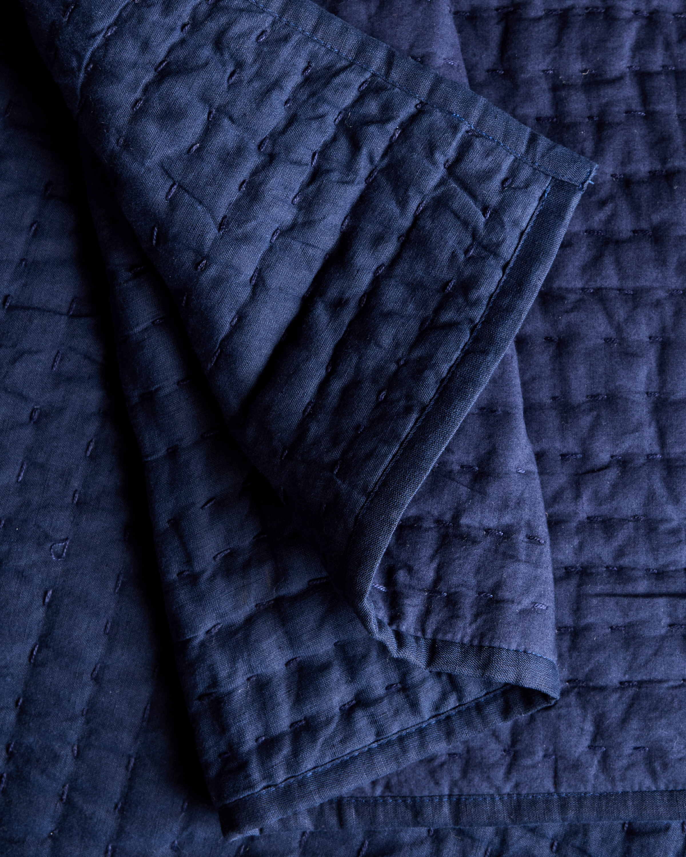 European Linen Cotton Stitch Quilt Set in Navy