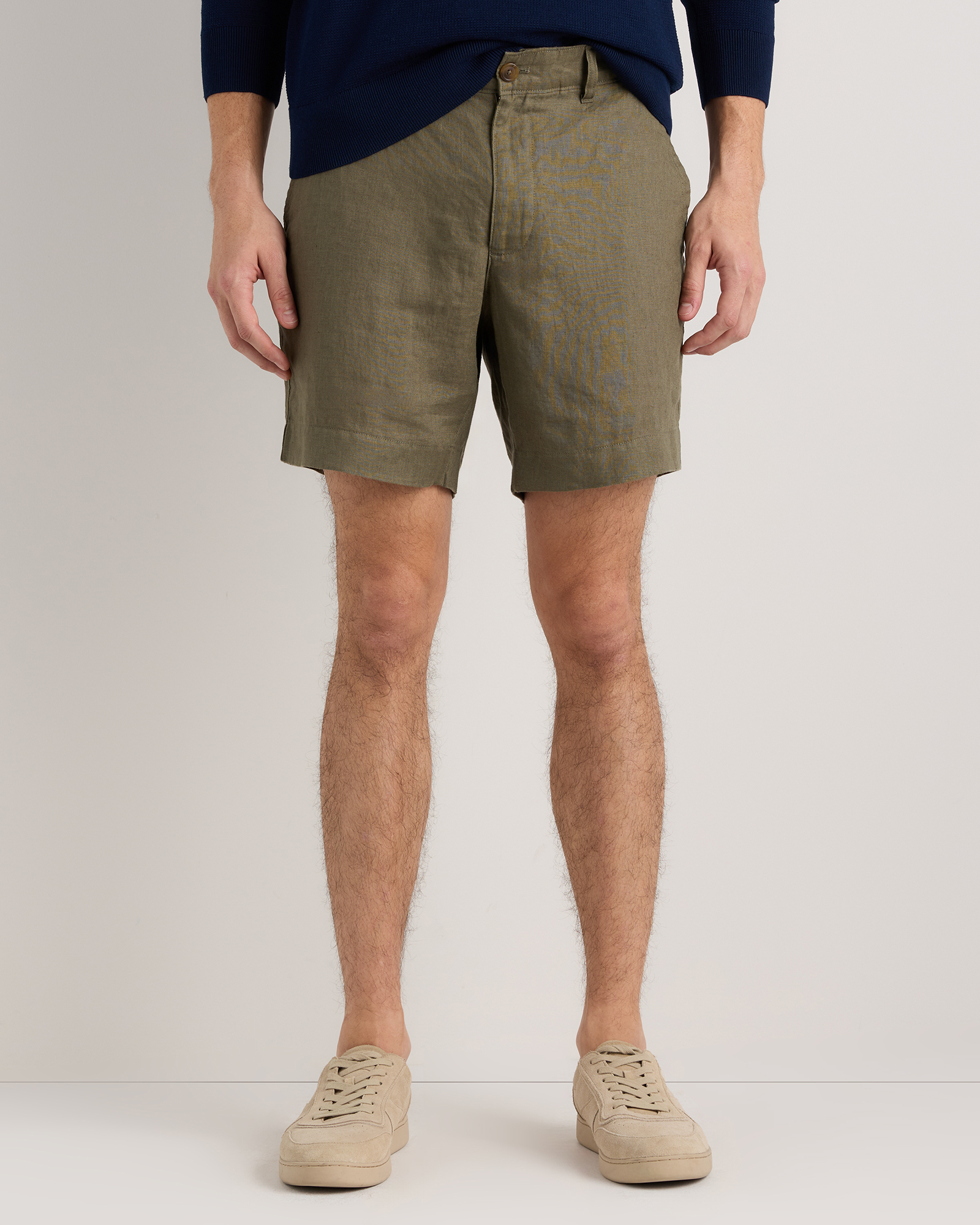Bayberry Olive 100% European Linen Trouser Shorts - 7"