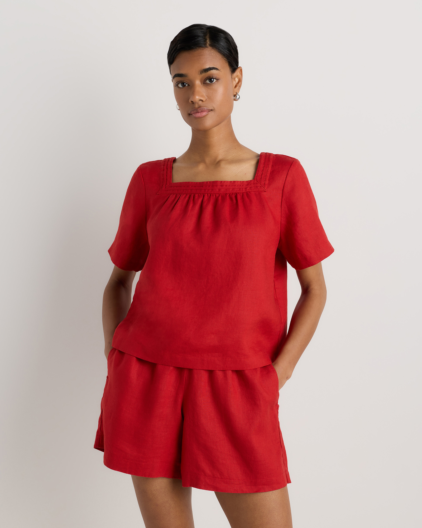 Chile 100% European Linen Square Neck Swing Top