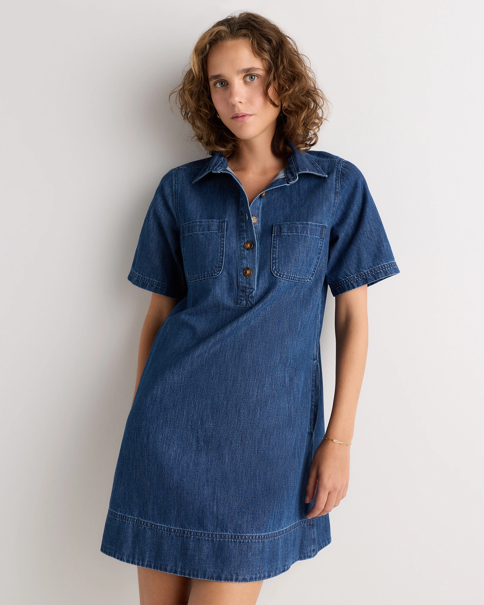 Organic Denim Polo Mini Dress