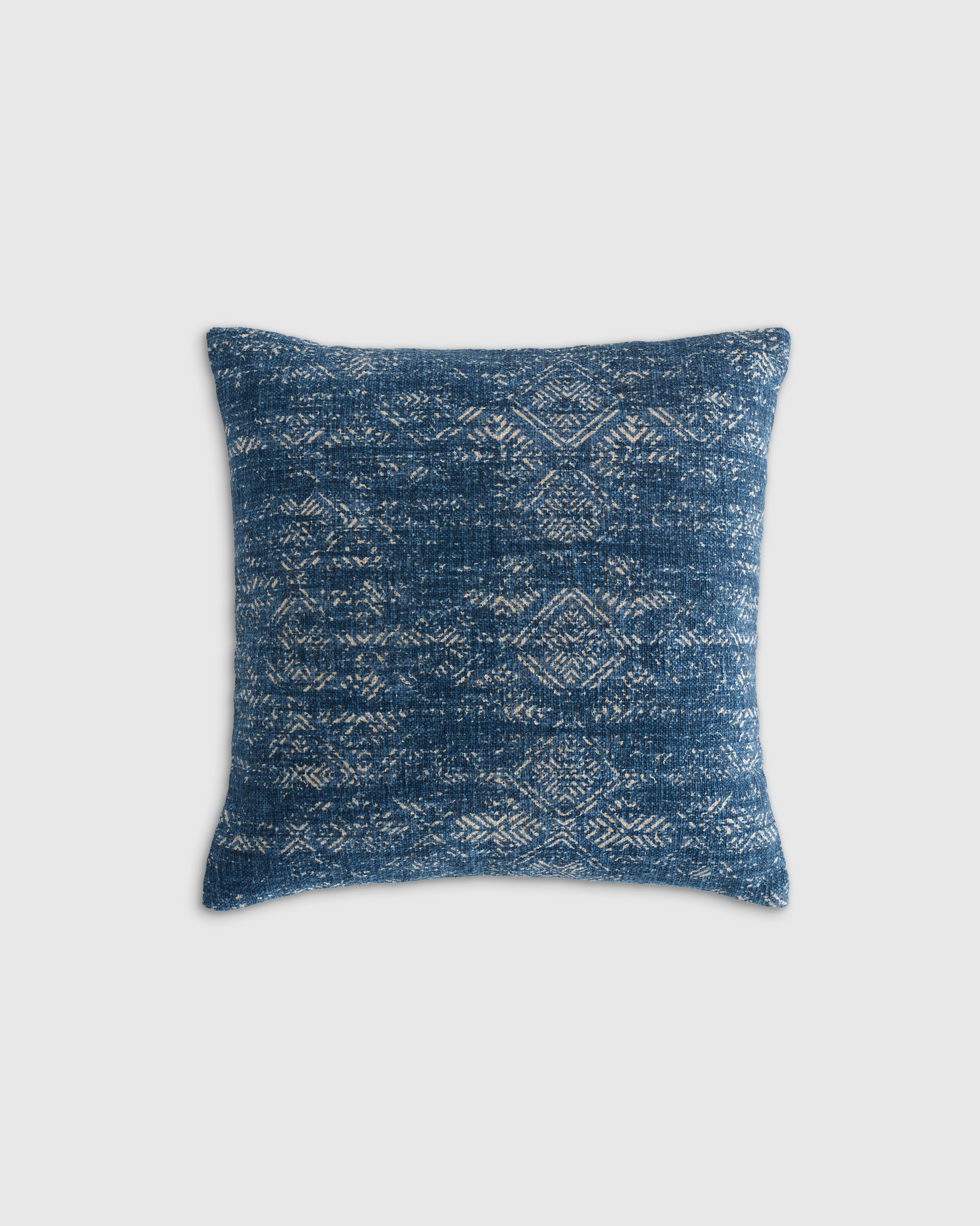 Mid Blue Printed Linen Geo Pillow Cover