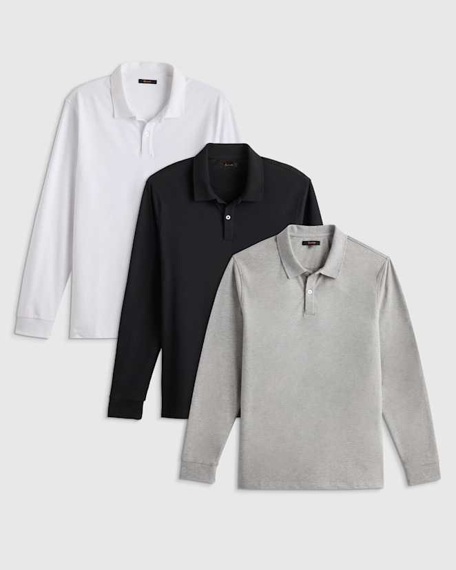White Organic Cotton Long Sleeve Pique Polo 3 Pack