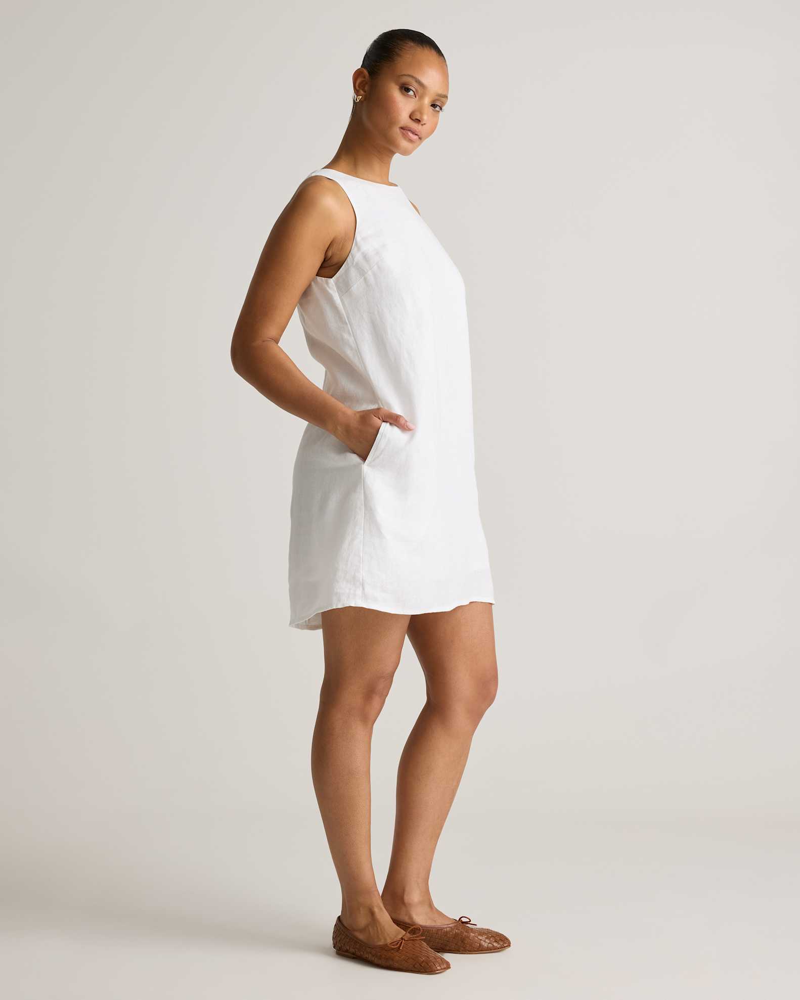 100% European Linen Tank Mini Dress in White 100% European Linen Tank Mini Dress in White