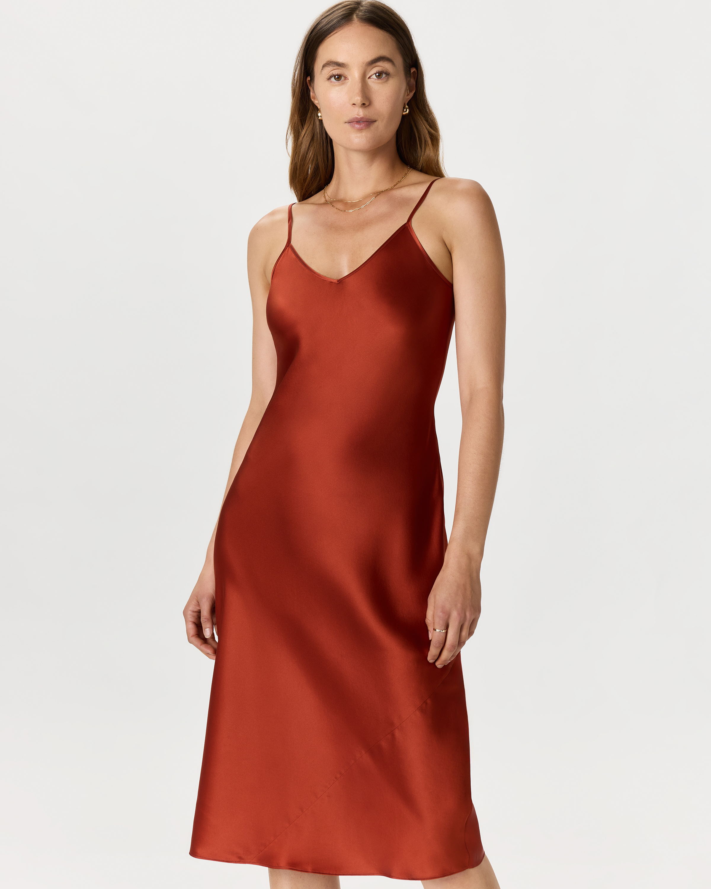 100 Washable Silk Slip Dress in Paprika Red