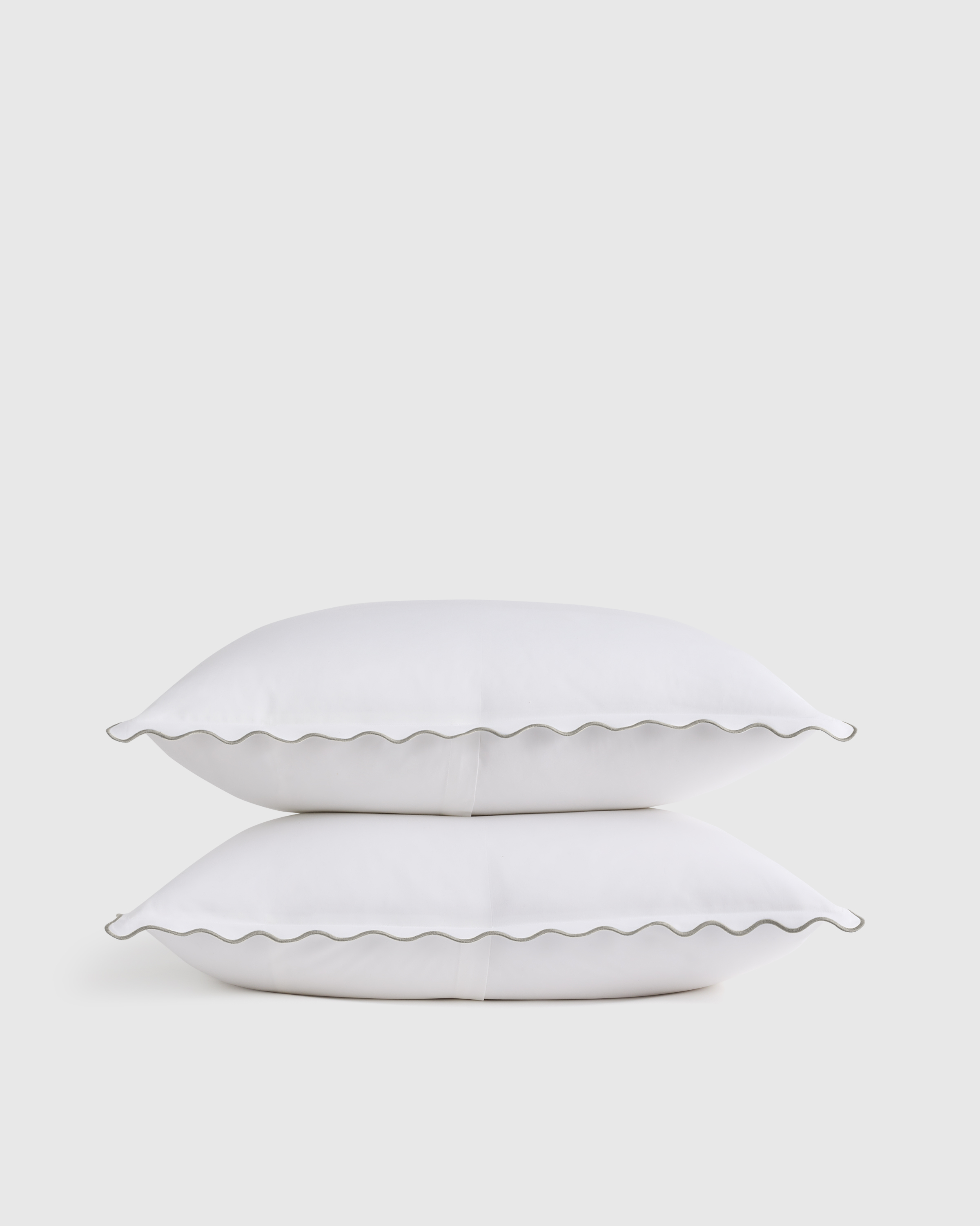 White/Dried Sage Classic Organic Percale Scallop Sham Set