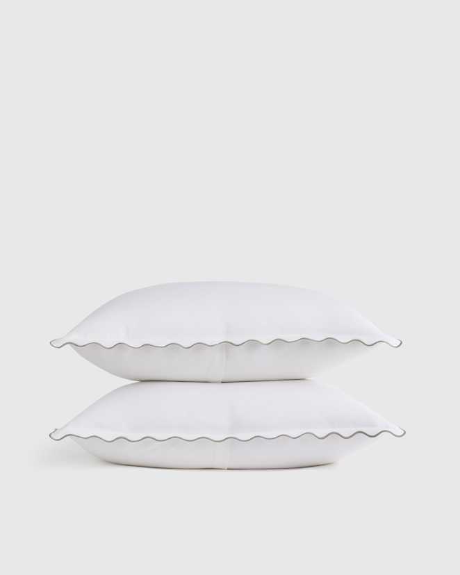 White/Dried Sage Organic Crisp Percale Scallop Sham Set