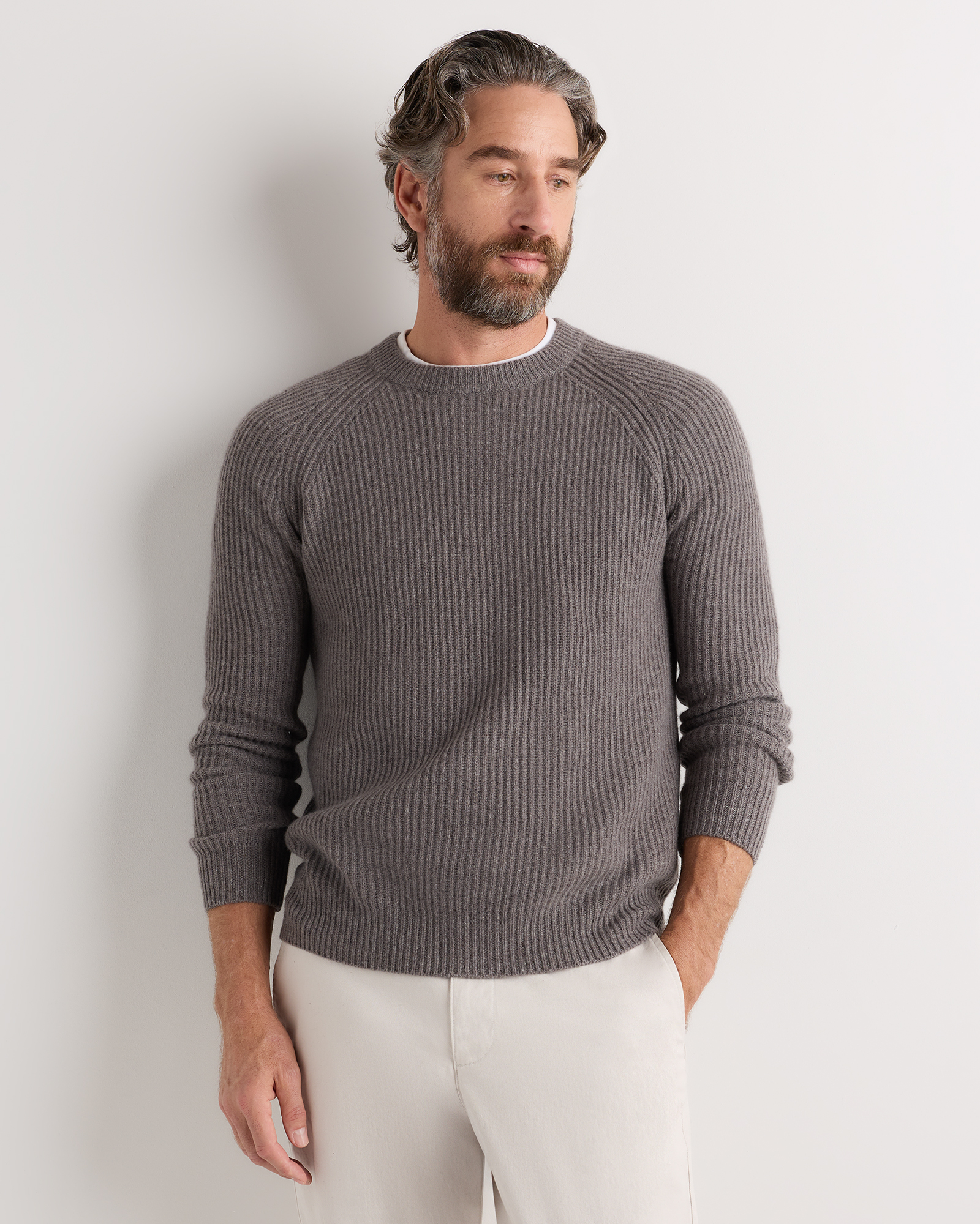 Elk Brown Mongolian Cashmere Fisherman Crewneck Sweater