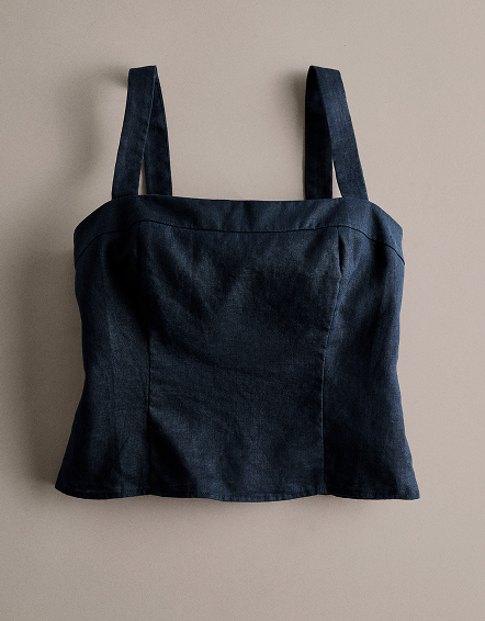 Black 100% European Linen Fitted Tank