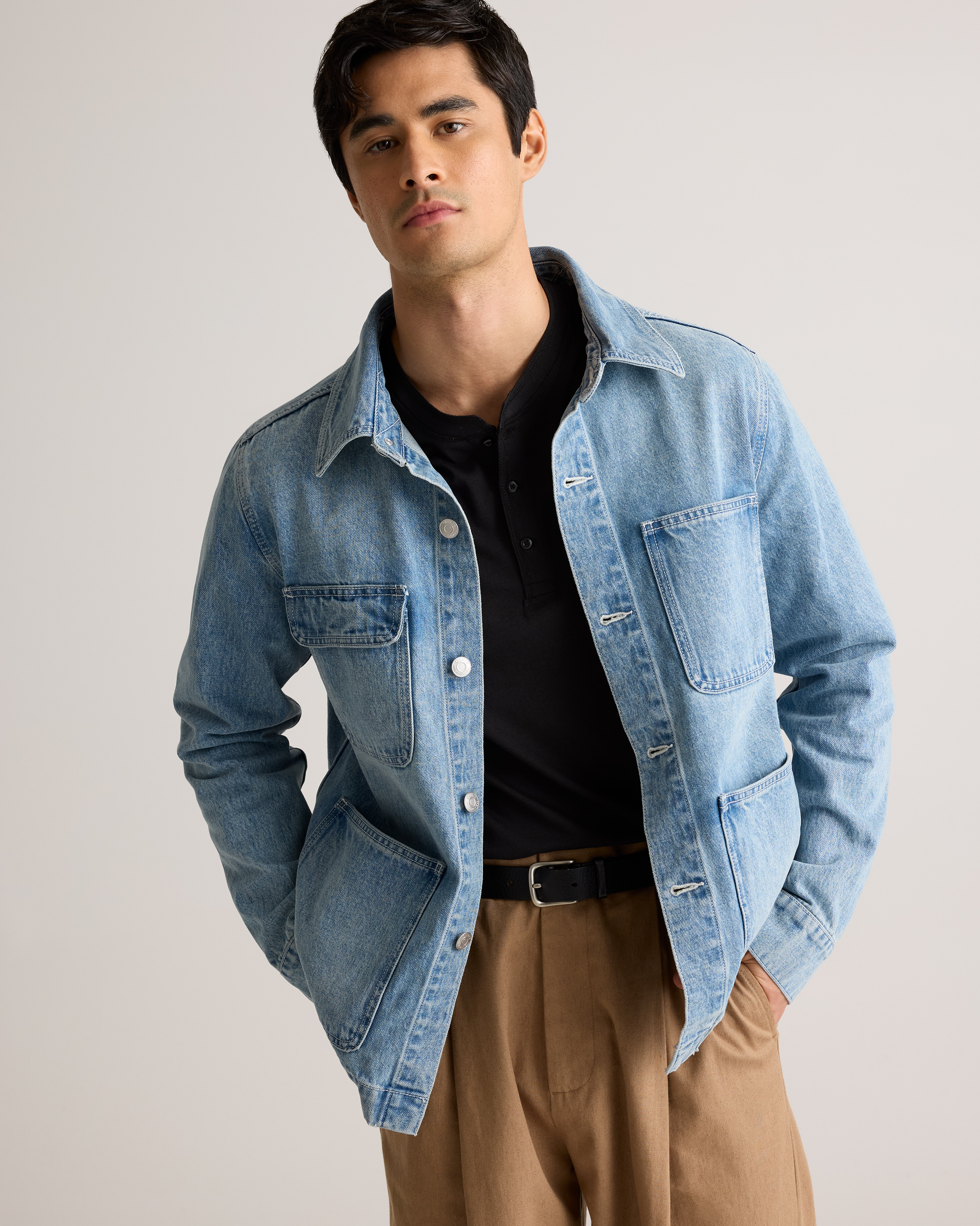100% Organic Cotton Denim Chore Jacket in Indigo Blue