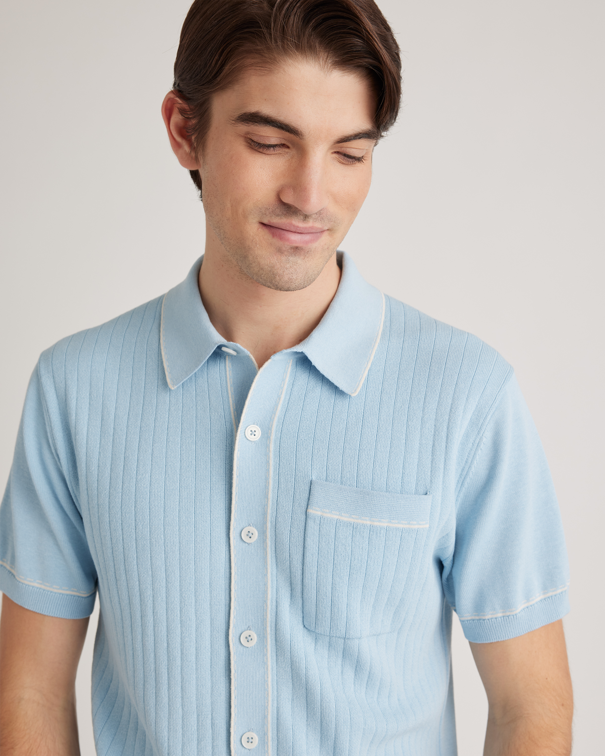 Button Down Knit Polo Mサイズ Organic Cotton-Silk Tipped Button Down Polo Sweater