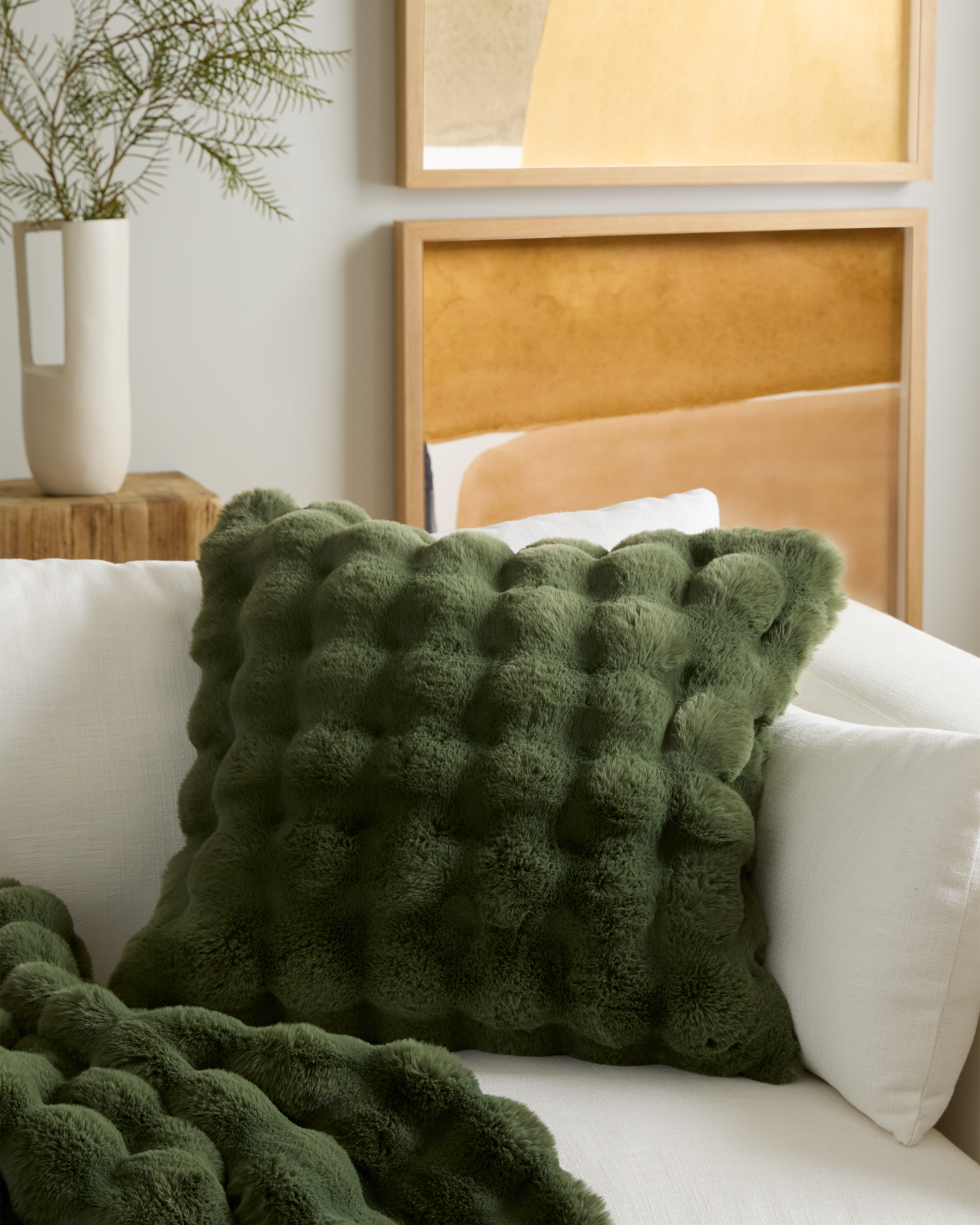 Forest Ruched Faux Fur Pillow Cover