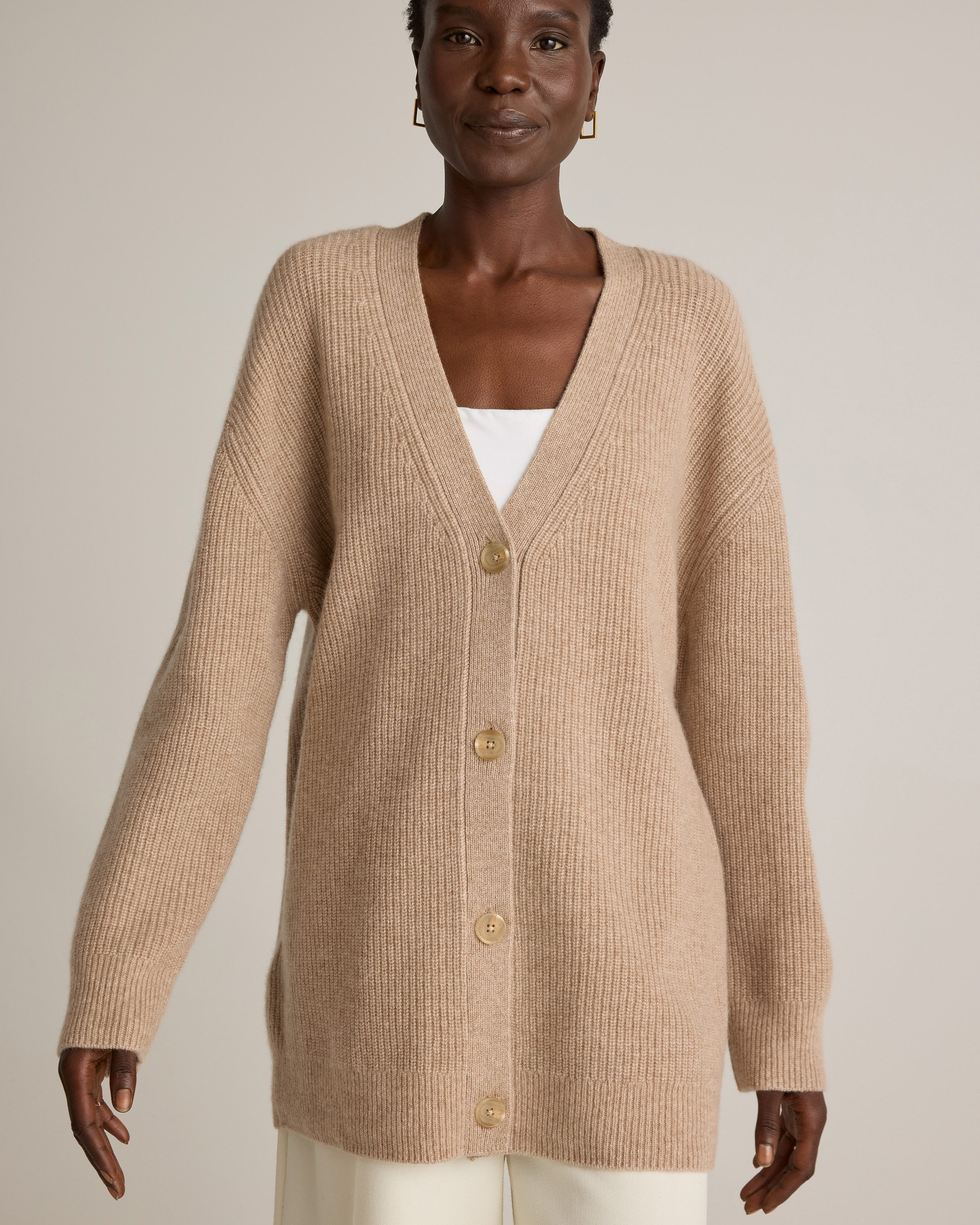 Mongolian Cashmere Oversized Boyfriend Cardigan Sweater in Oatmeal