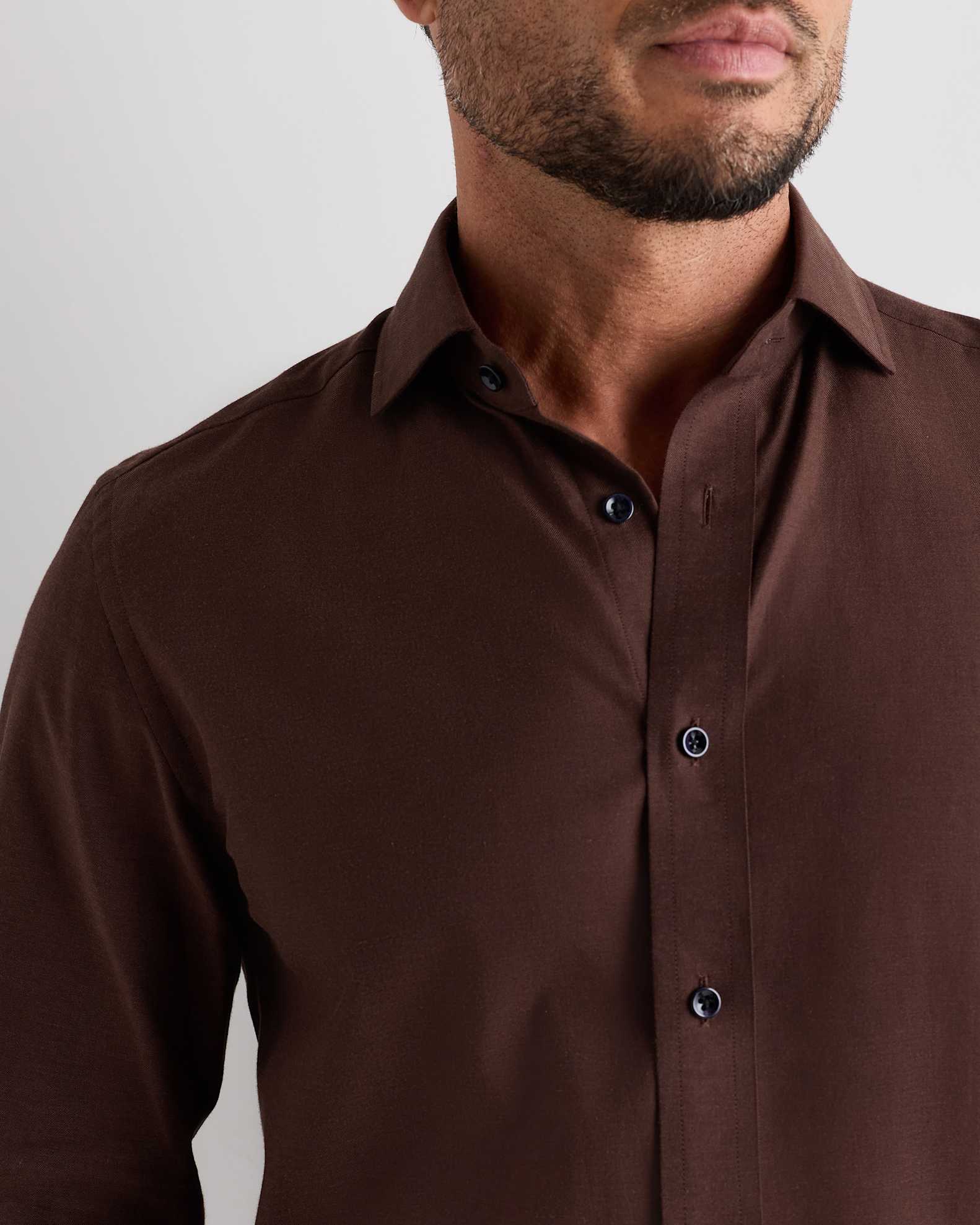 Organic Cotton Cashmere Dress Shirt in Coffee Bean Brown Organic Cotton Cashmere Dress Shirt in Coffee Bean Brown