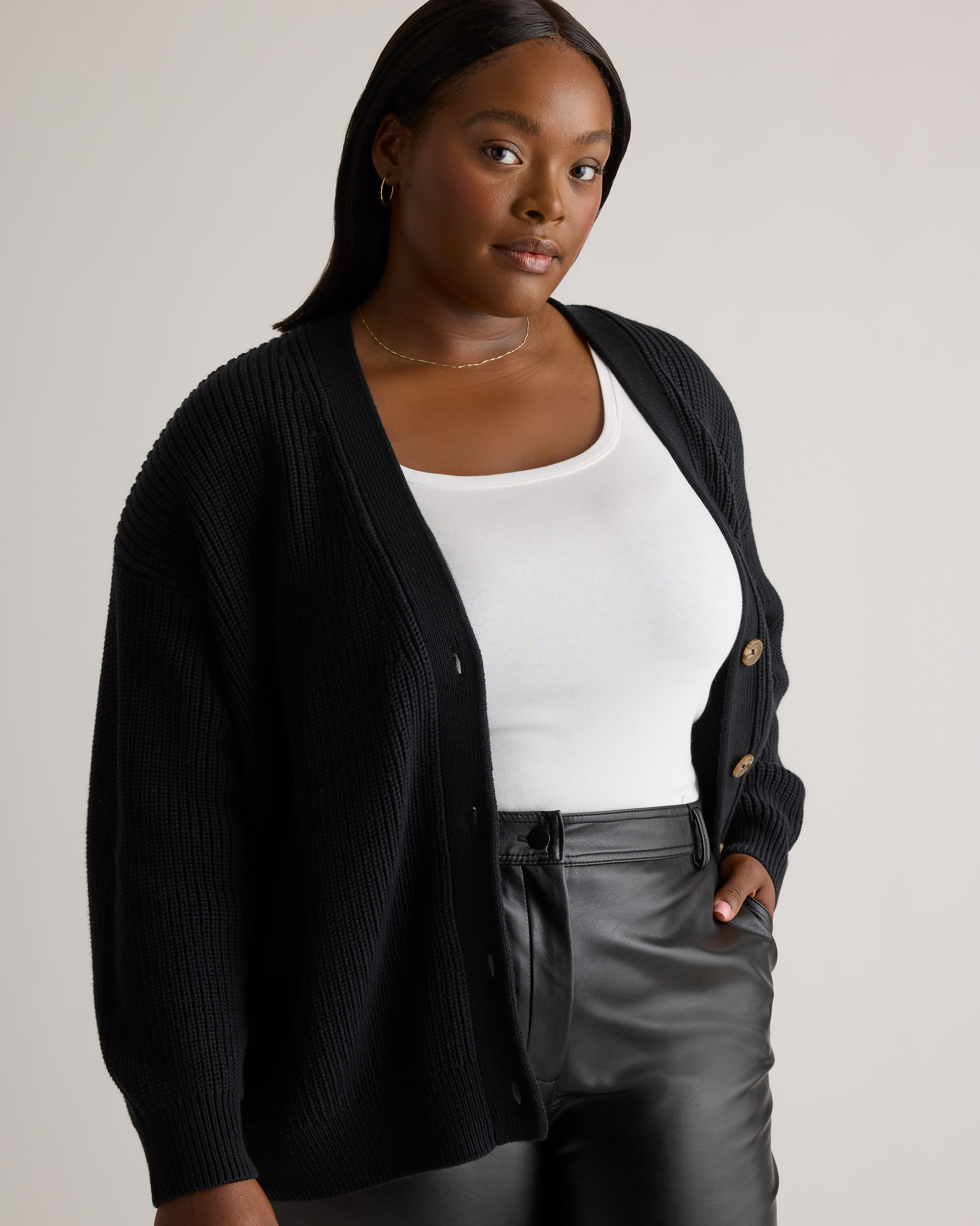 100% Organic Cotton Oversized Boyfriend Cardigan - Plus Size