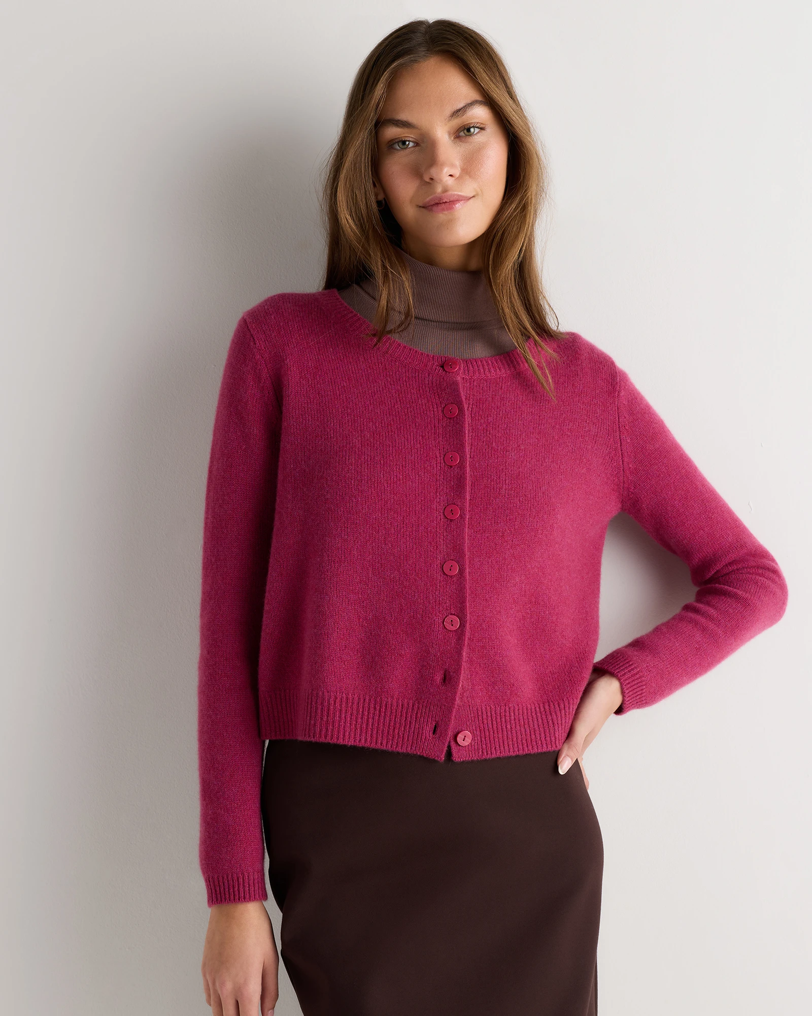 Mongolian Cashmere Cropped Crew Cardigan