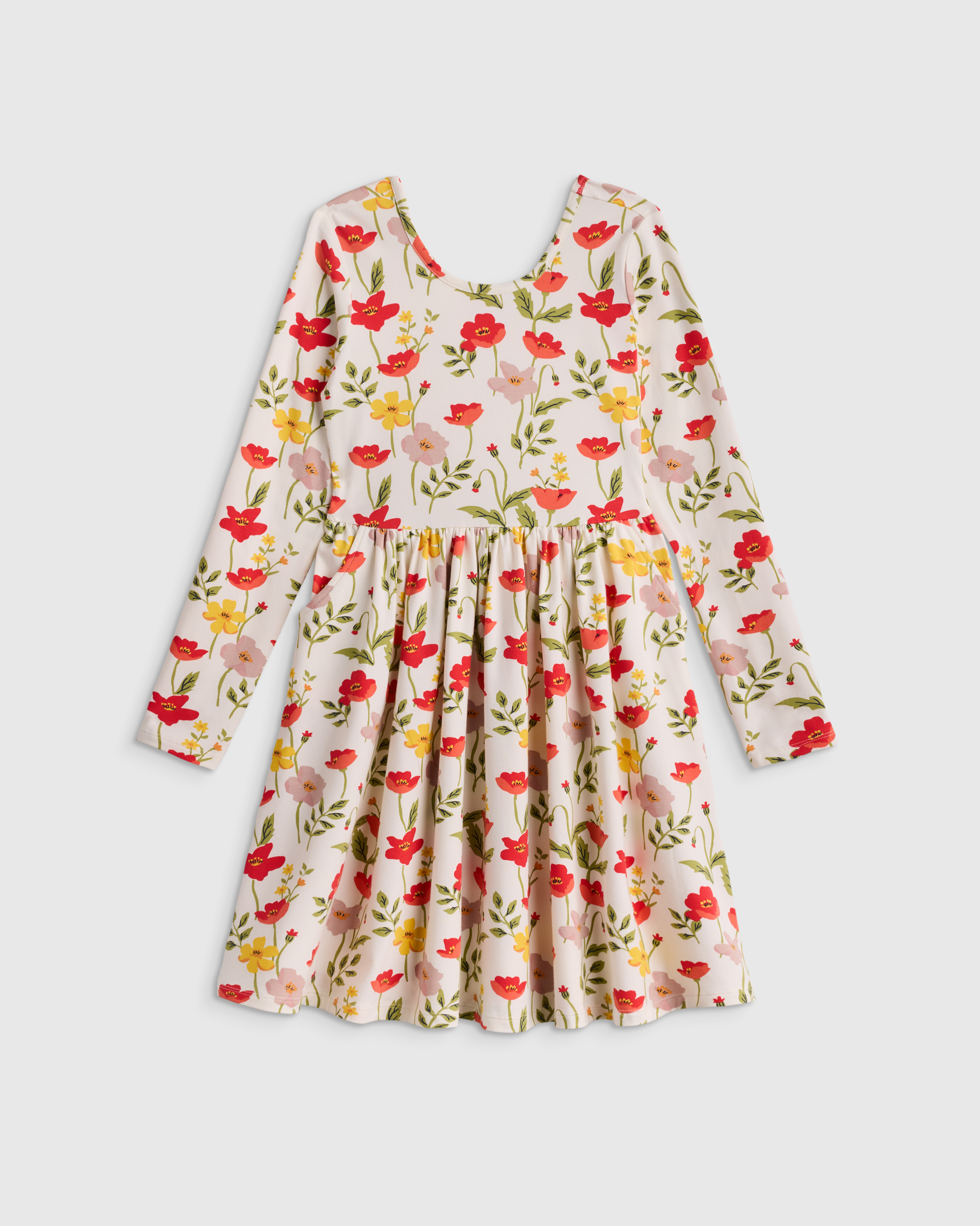 Red Poppy Garden Organic Cotton Long Sleeve Skater Dress 