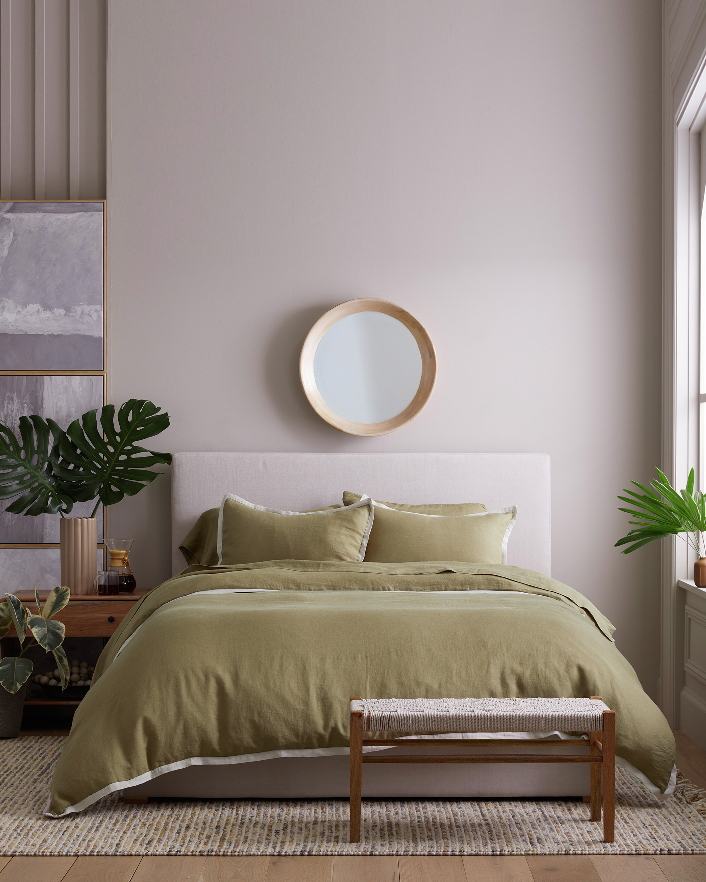 European Linen Contrast Flange Duvet Cover Set