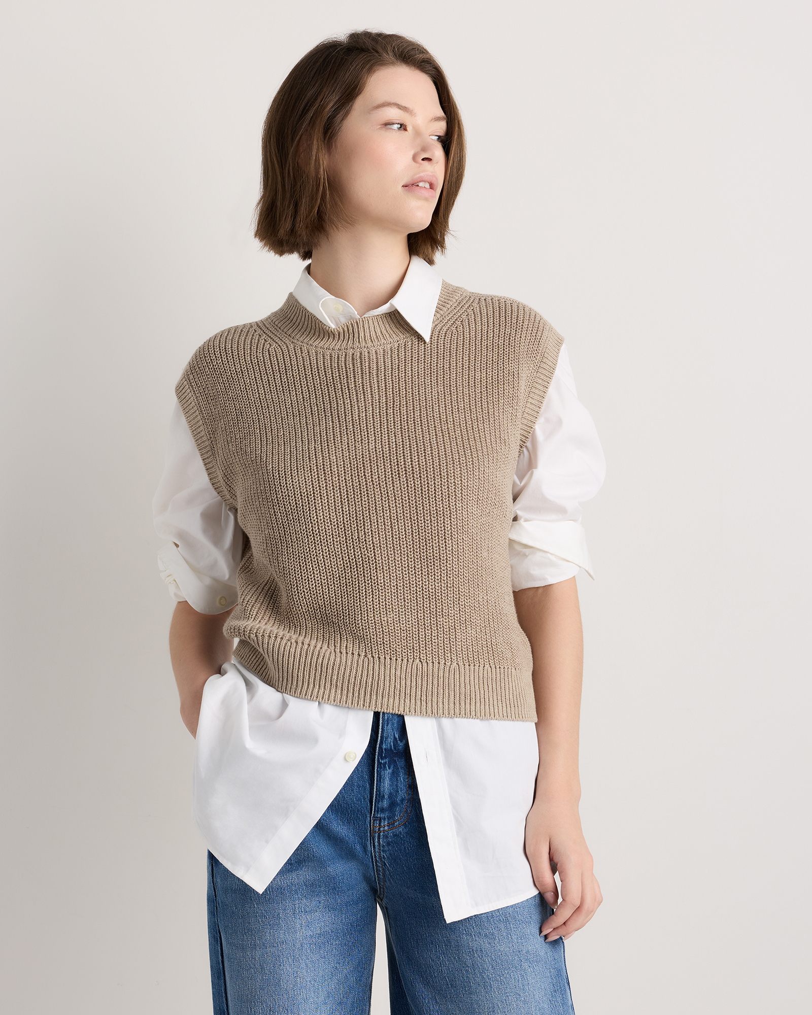 Earthen Khaki Cotton Linen Sweater Tank