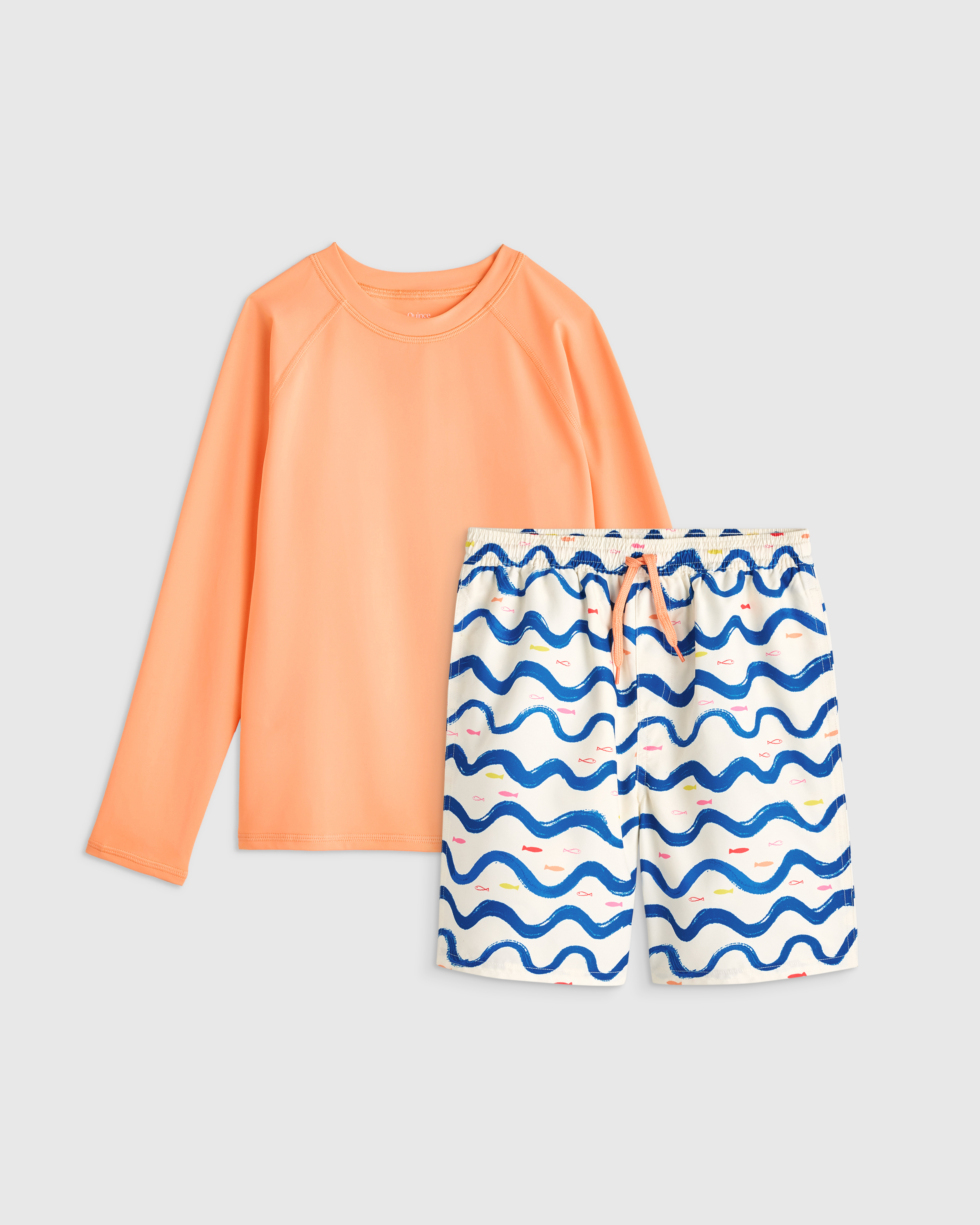 Wavy Fish Swim Trunk and Rash Guard Set
