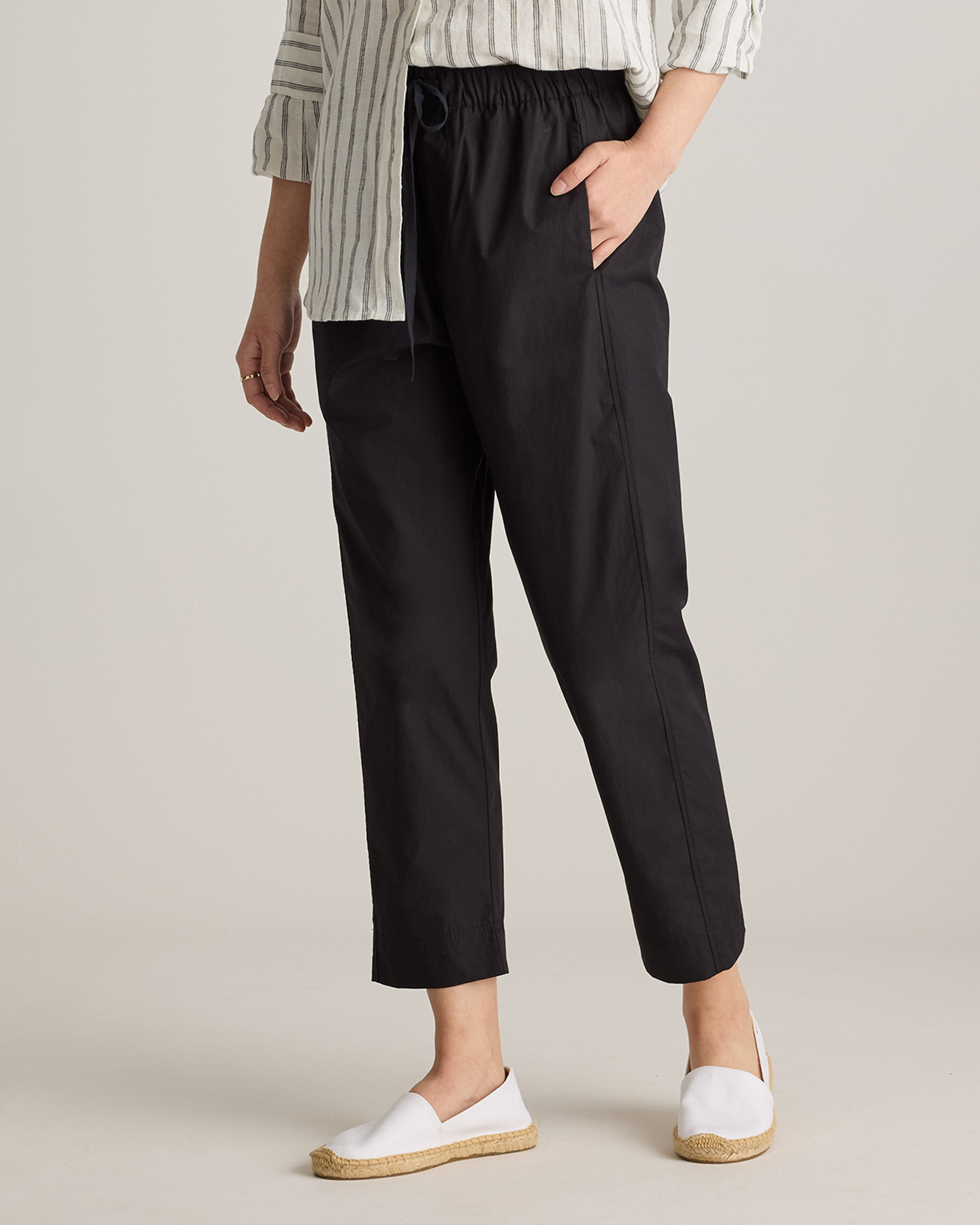 Organic Stretch Cotton Twill Straight Leg Cropped Pants
