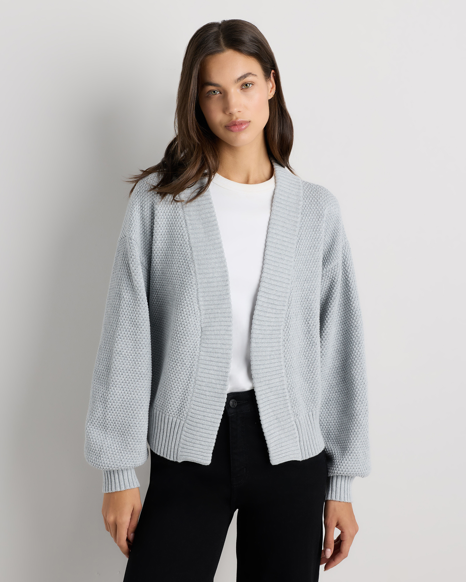 Heather Dove Grey 100% Organic Cotton Waffle Stitch Open Cardigan