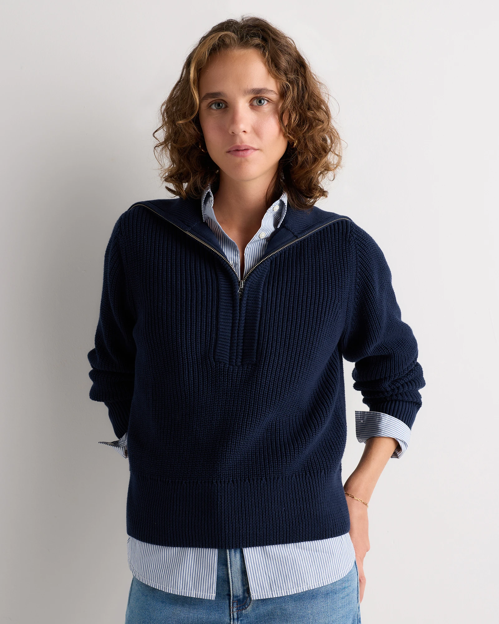 Organic Cotton Collared Quarter Zip Sweater