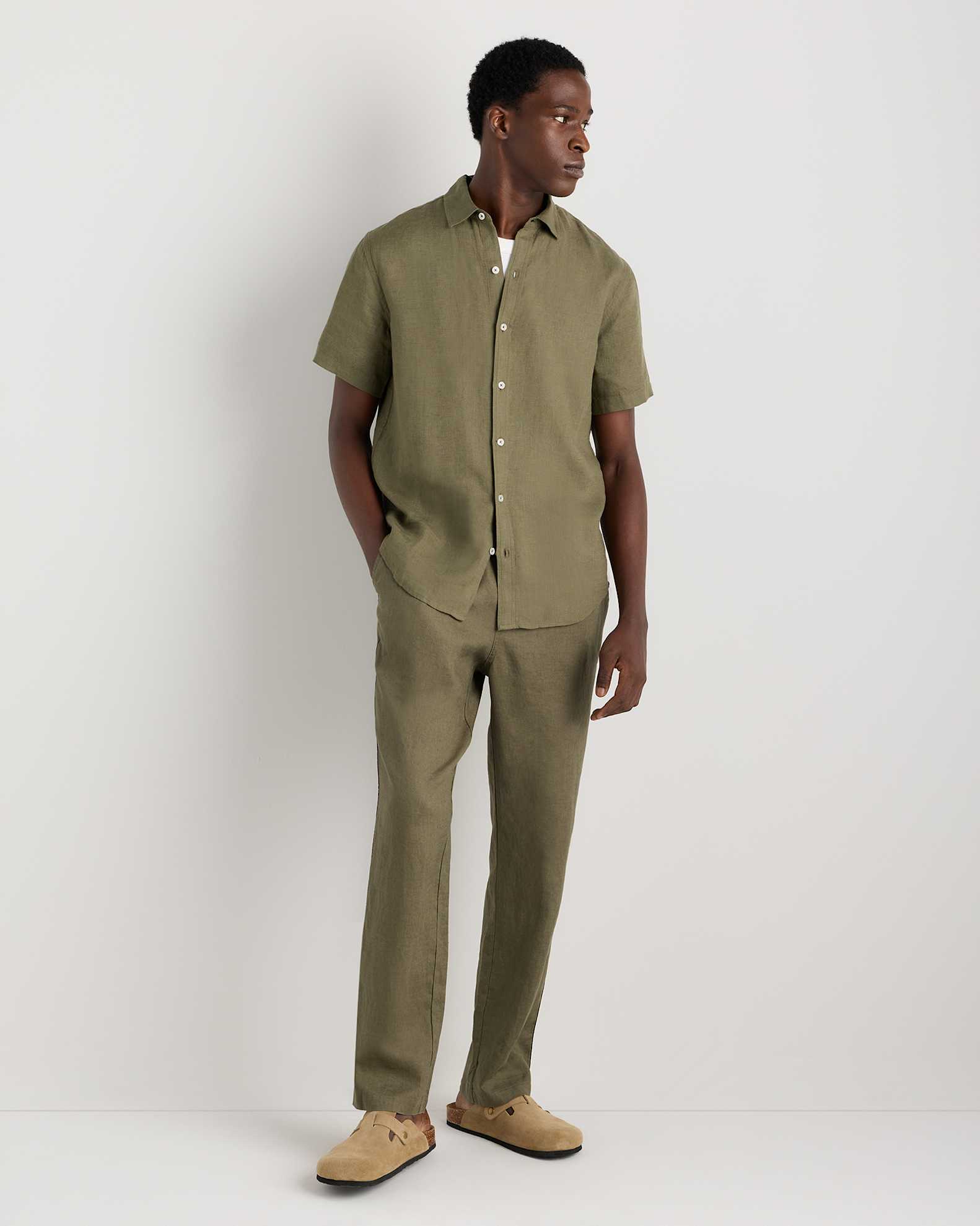 Men's 100% European Linen Relaxed Short Sleeve Shirt in Martini Olive, Size XL by Quince Men's 100% European Linen Relaxed Short Sleeve Shirt in Martini Olive, Size XL by Quince